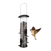 Vogelfutterspender zum Aufhängen Schwarz-Silber-Transparent von Relaxdays