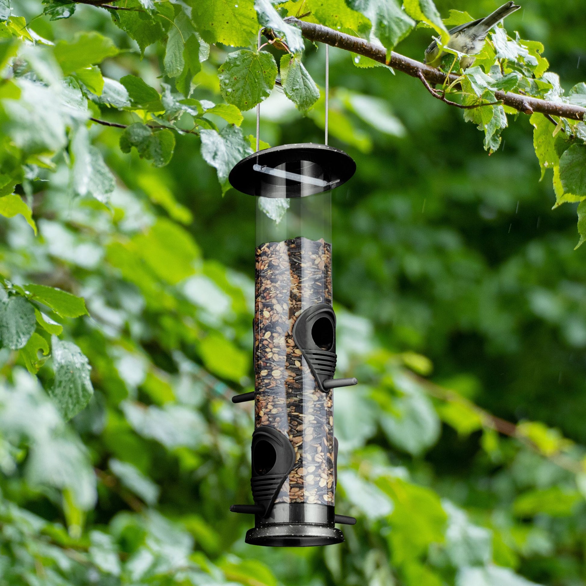 Vogelfutterspender zum Aufhängen Schwarz-Silber-Transparent von Relaxdays