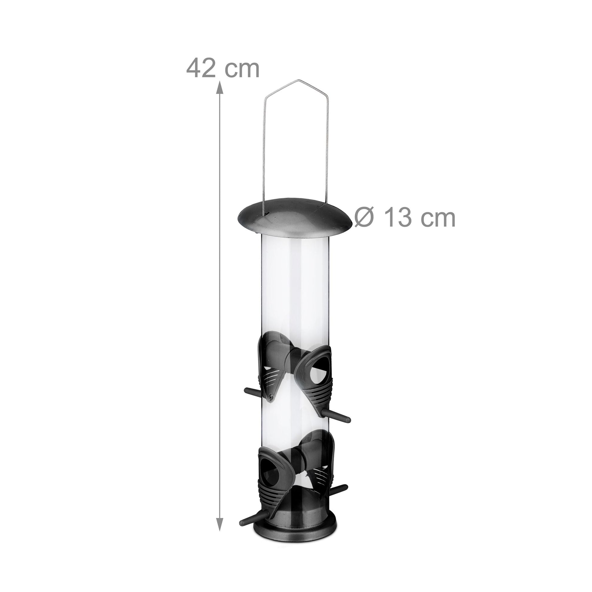 Vogelfutterspender zum Aufhängen Schwarz-Silber-Transparent von Relaxdays