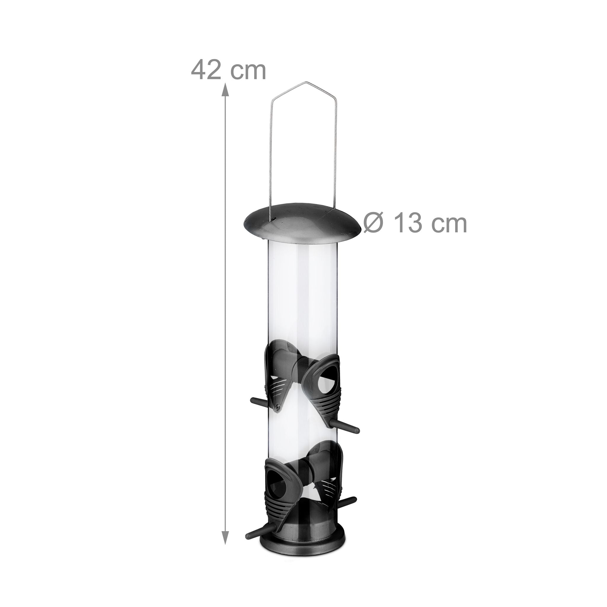 Vogelfutterspender zum Aufhängen Schwarz-Silber-Transparent von Relaxdays