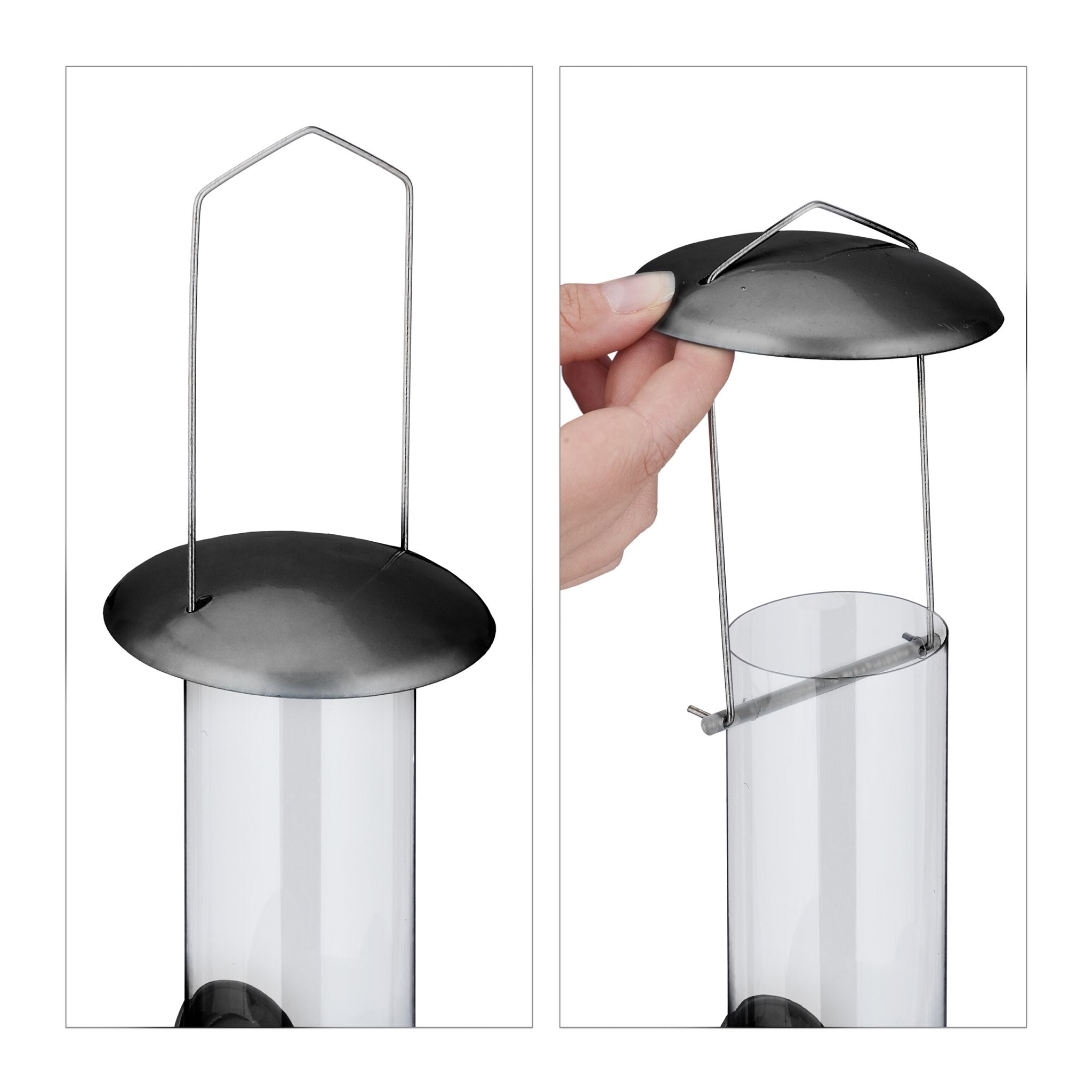 Vogelfutterspender zum Aufhängen Schwarz-Silber-Transparent von Relaxdays