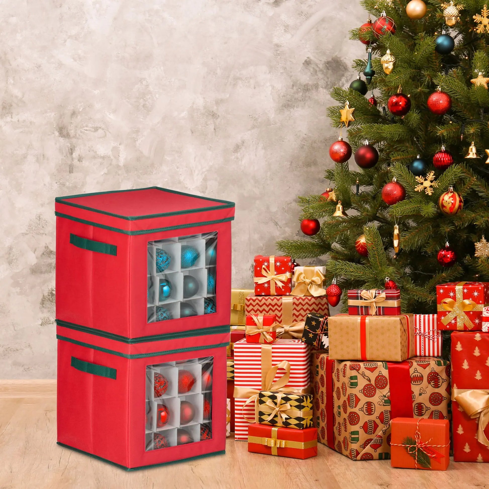Weihnachtskugel Aufbewahrungsbox 2er-Set Weiss-Dunkelgrün-Rot von Relaxdays