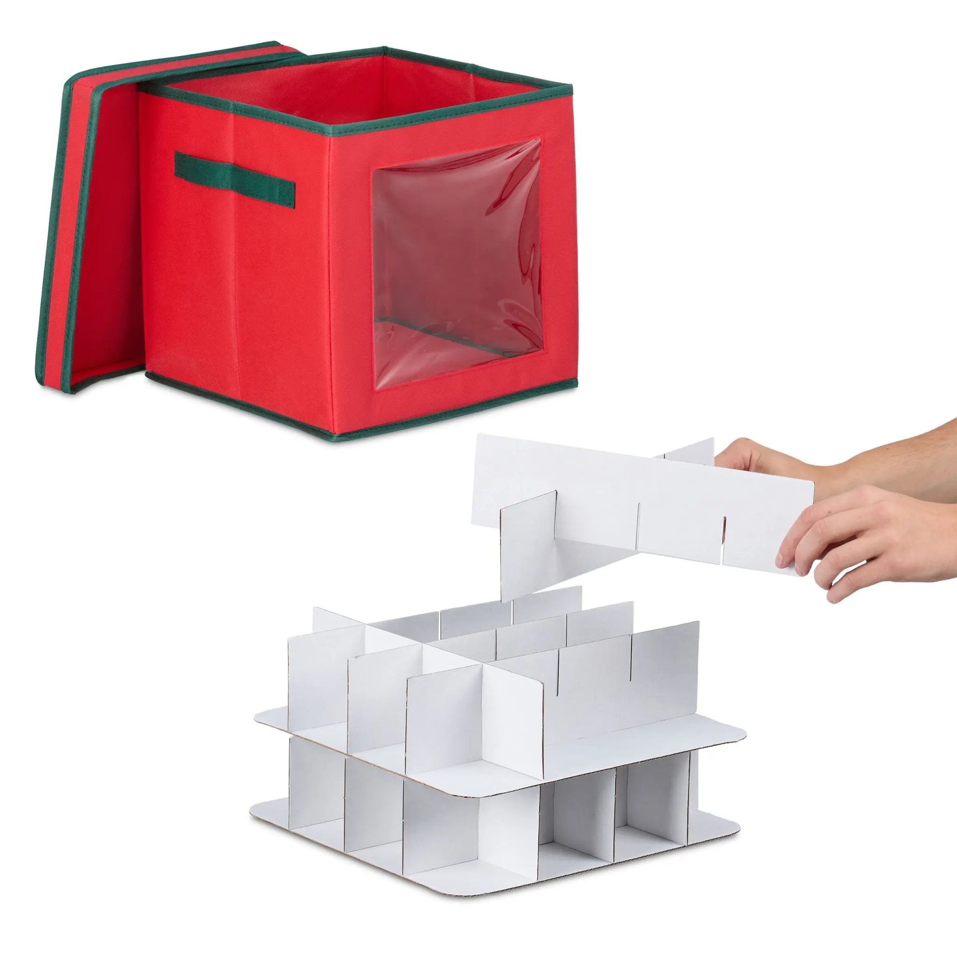 Weihnachtskugel Aufbewahrungsbox 2er-Set Weiss-Dunkelgrün-Rot von Relaxdays