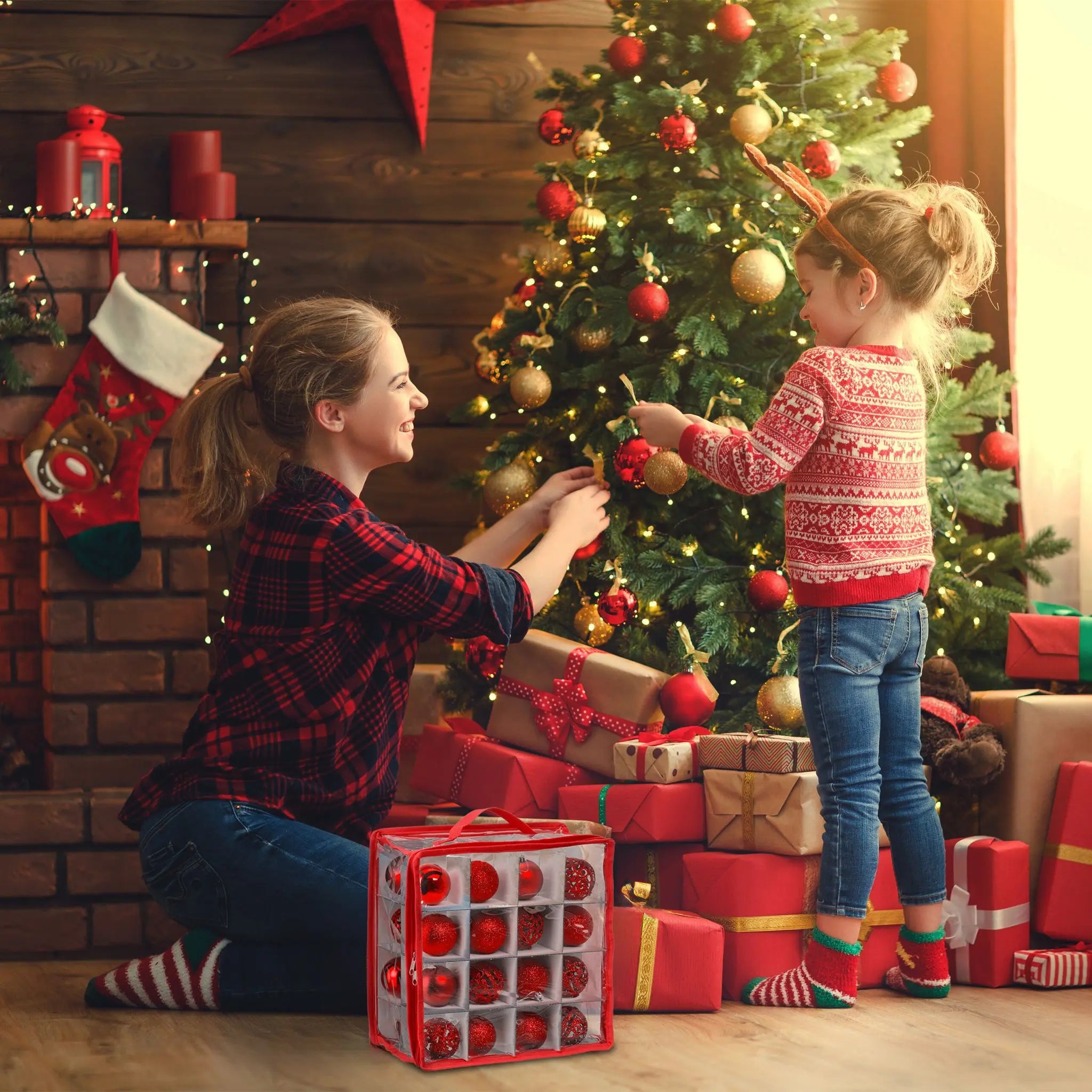 Weihnachtskugel Aufbewahrungsbox 3er-Set Weiss-Rot-Transparent von Relaxdays