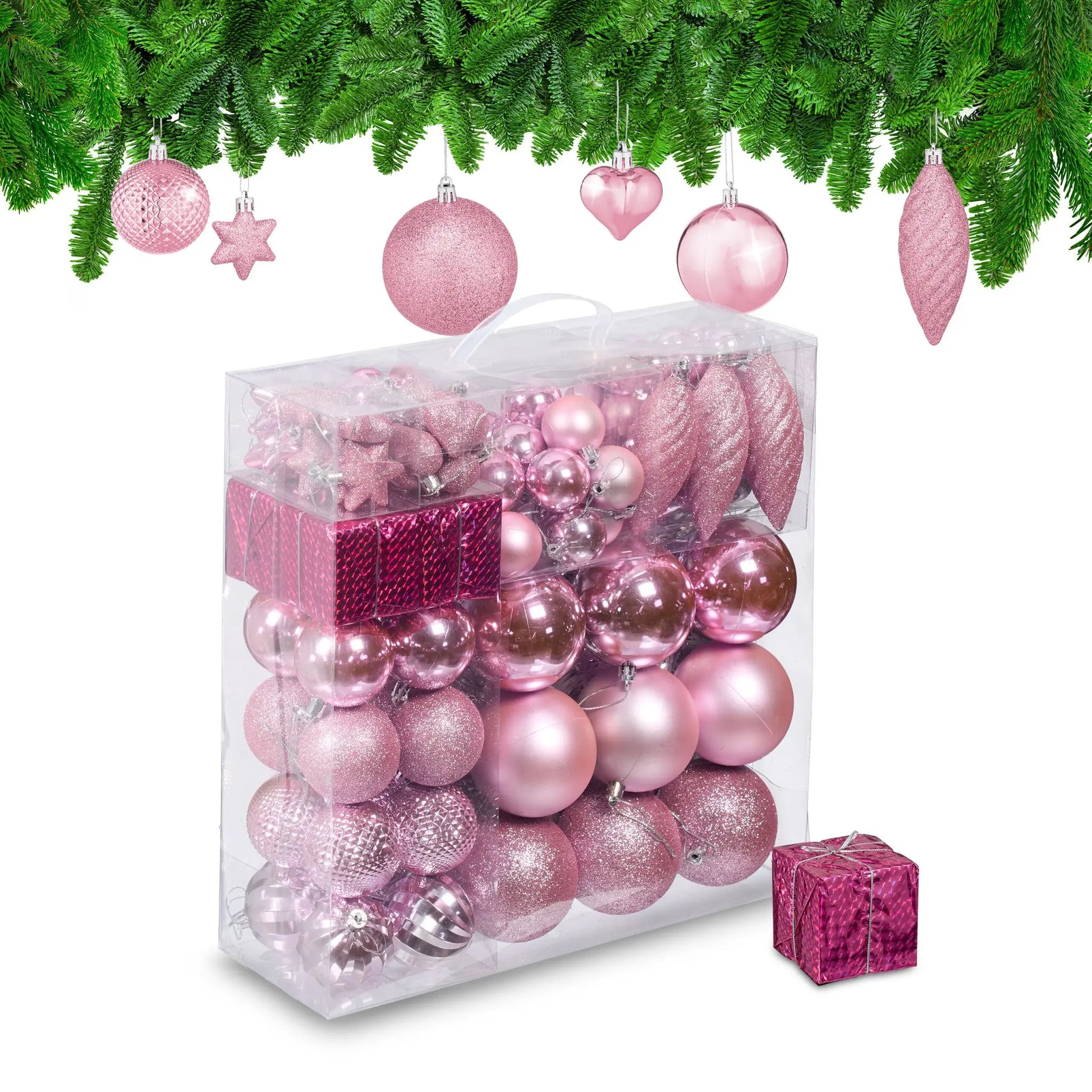 Weihnachtskugeln im 110er-Set Rosa-Silber von Relaxdays