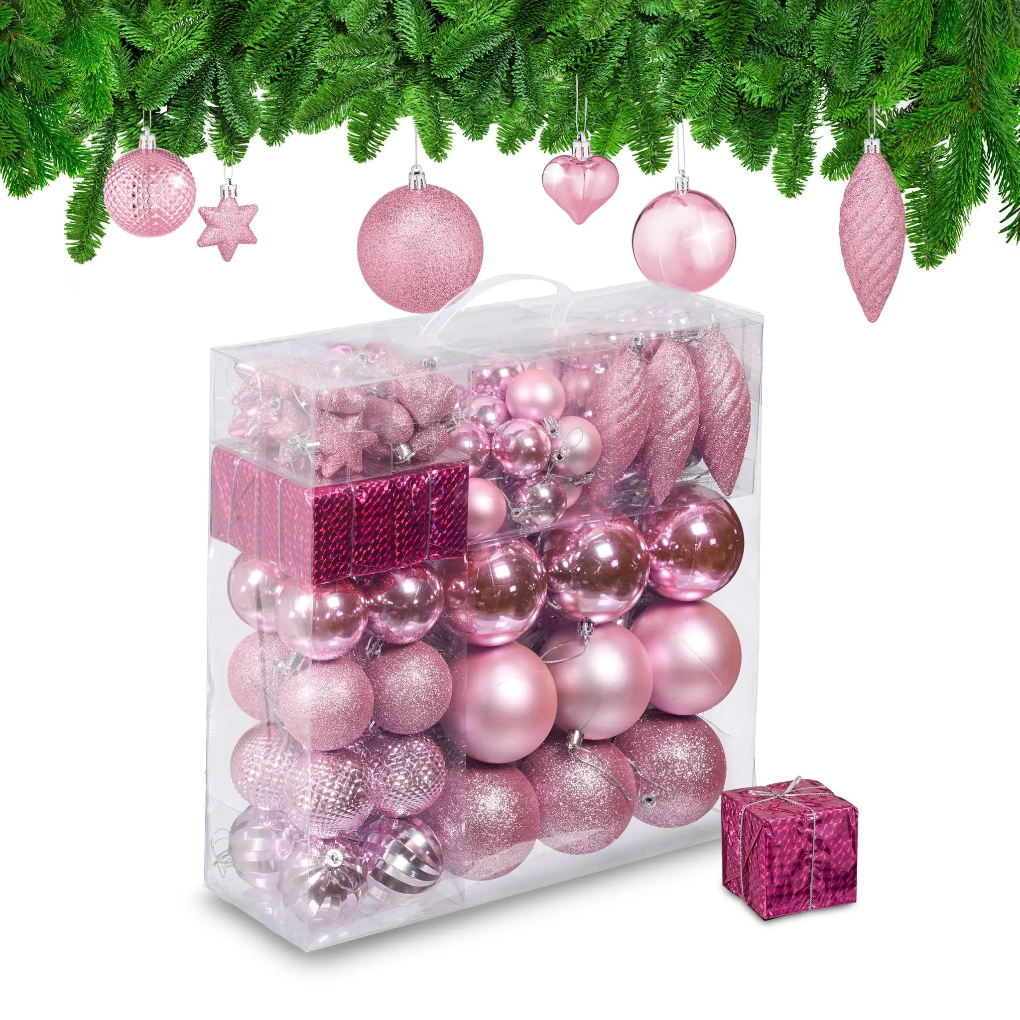 Weihnachtskugeln im 110er-Set Rosa-Silber von Relaxdays