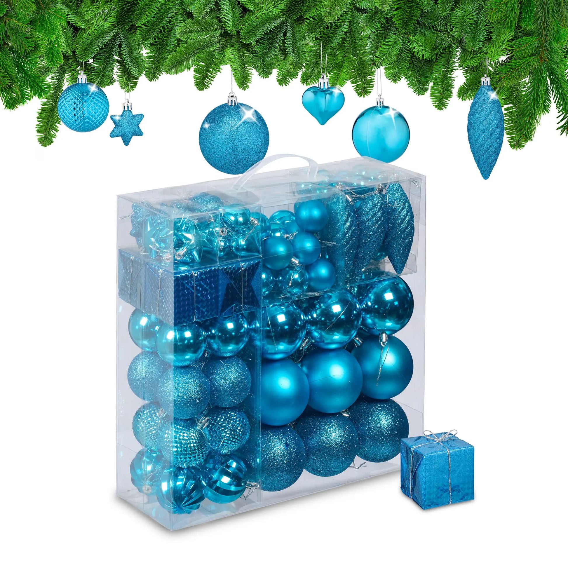 Weihnachtskugeln im 110er-Set Türkis-Silber von guteszeug.ch