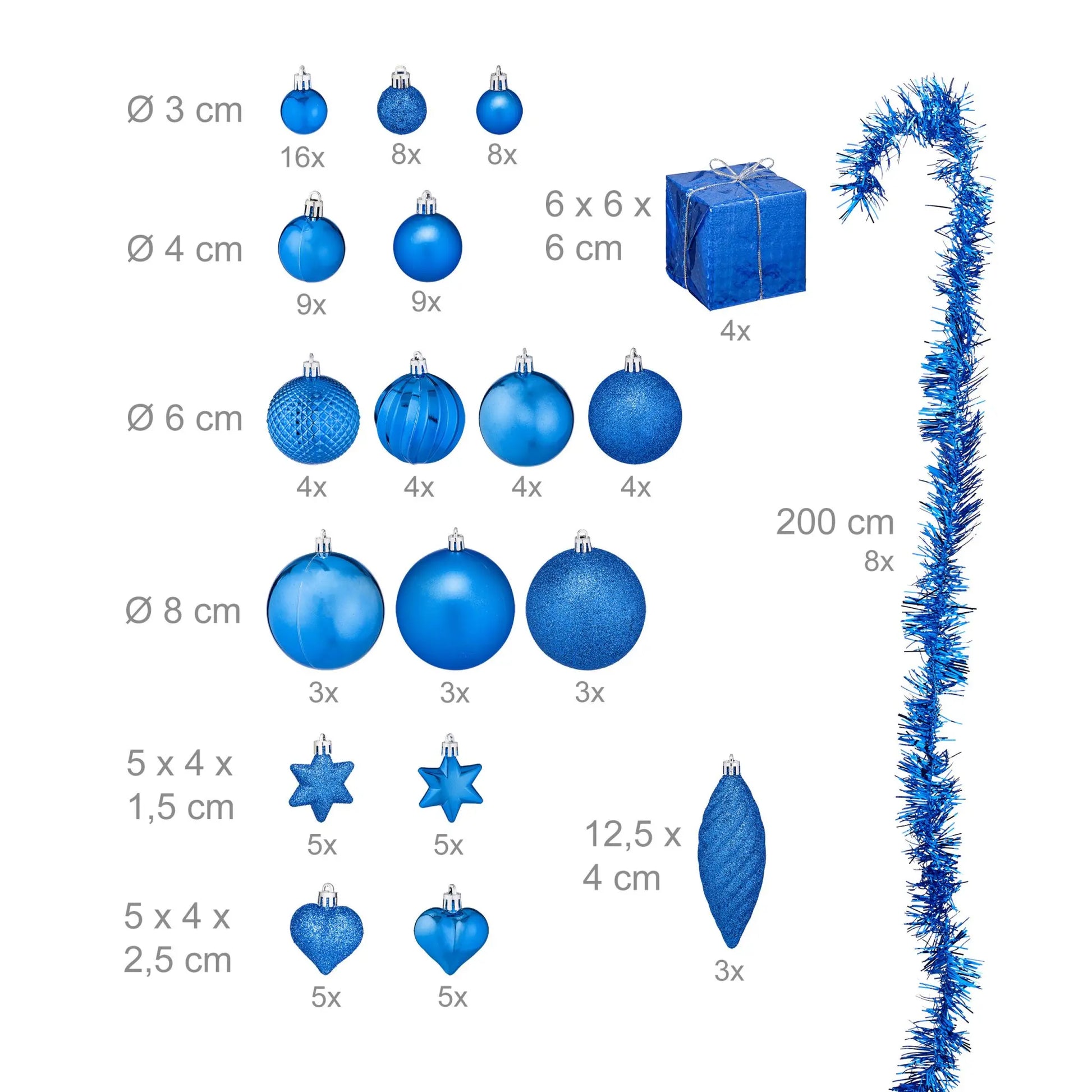 Weihnachtskugeln im 110er-Set Blau-Silber von Relaxdays