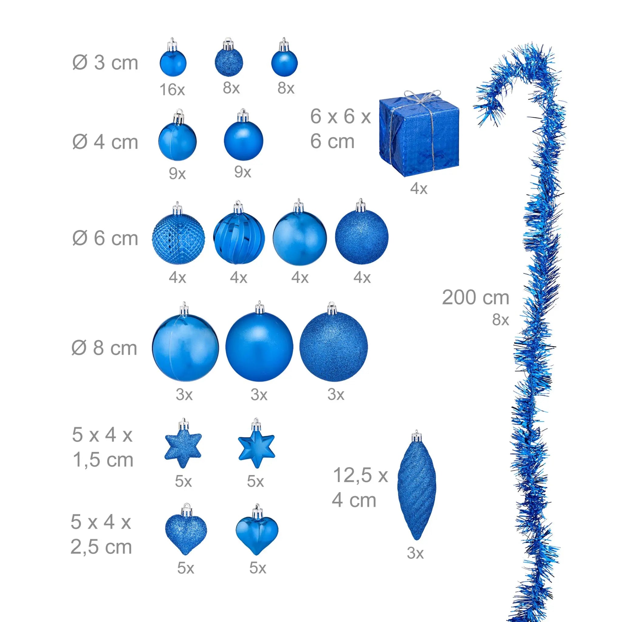 Weihnachtskugeln im 110er-Set Blau-Silber von Relaxdays