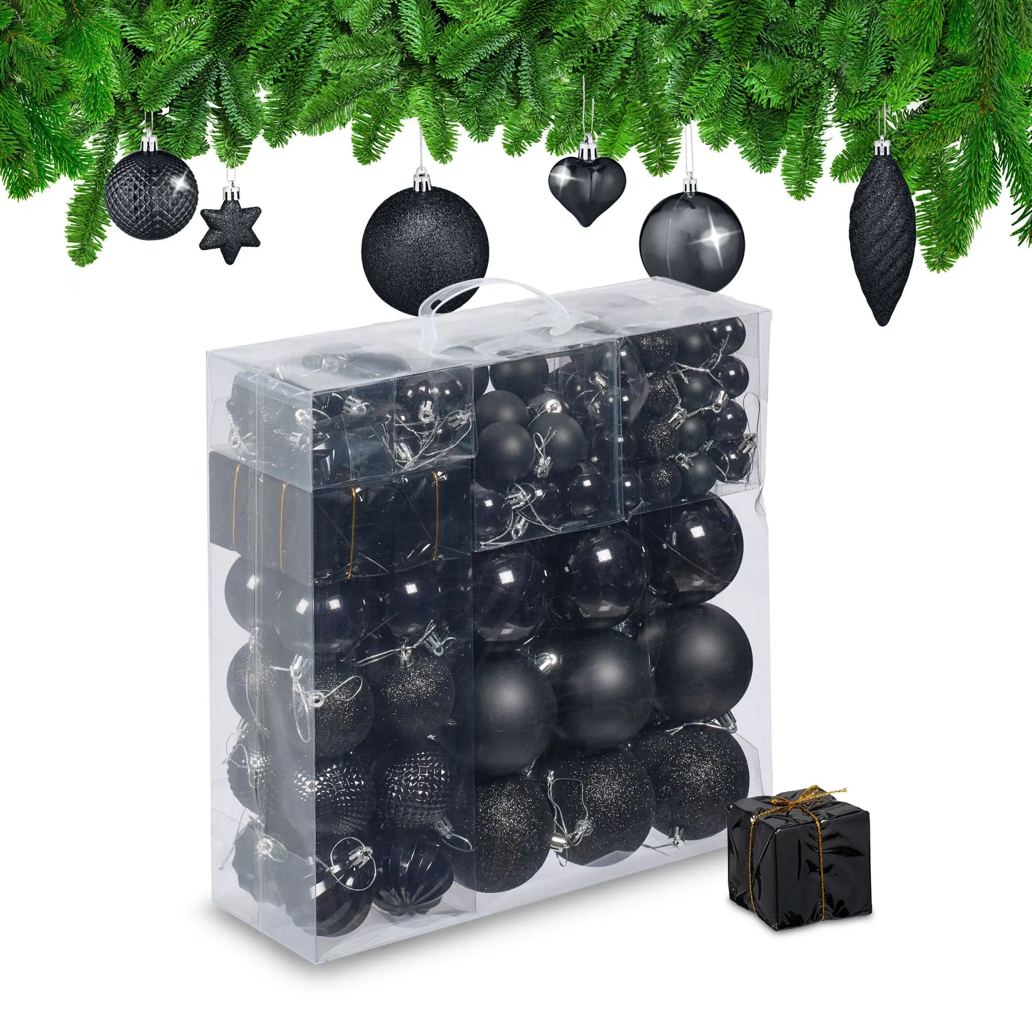 Weihnachtskugeln im 110er-Set Gold-Schwarz-Silber von Relaxdays