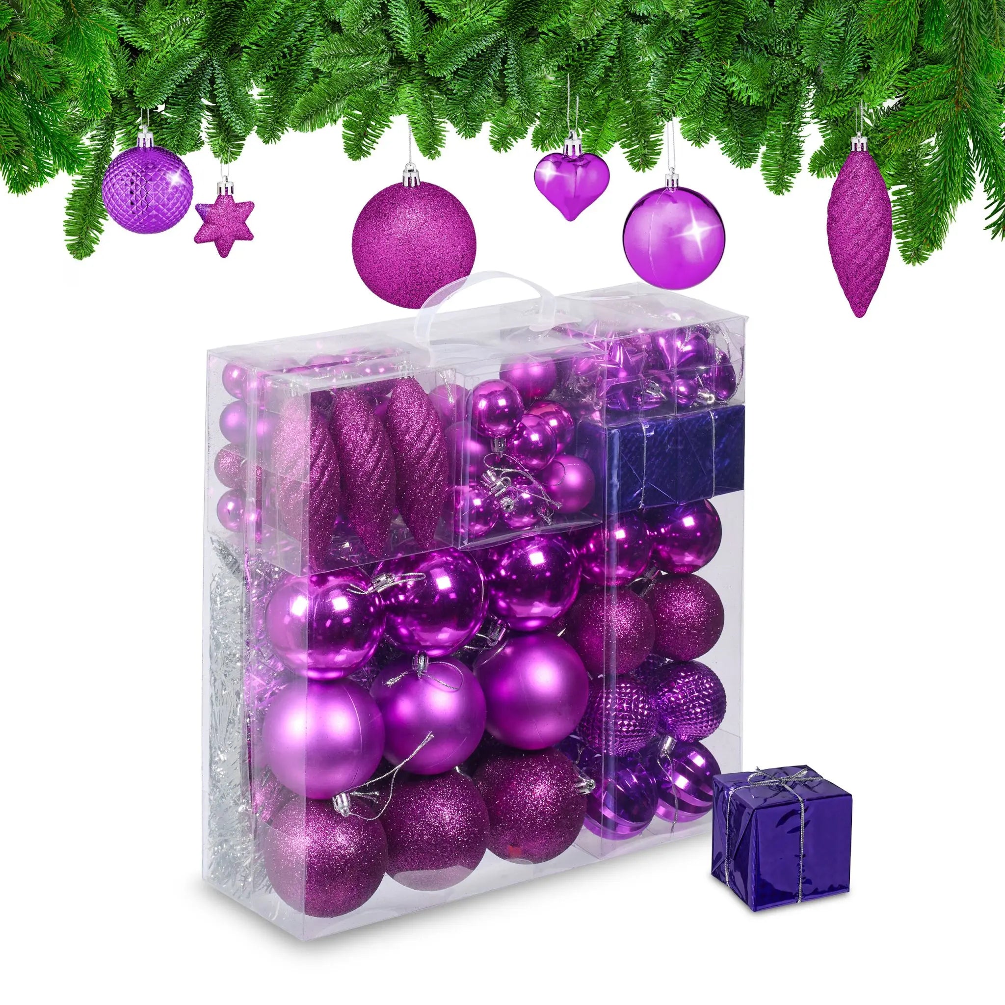 Weihnachtskugeln im 110er-Set Pink-Silber von Relaxdays