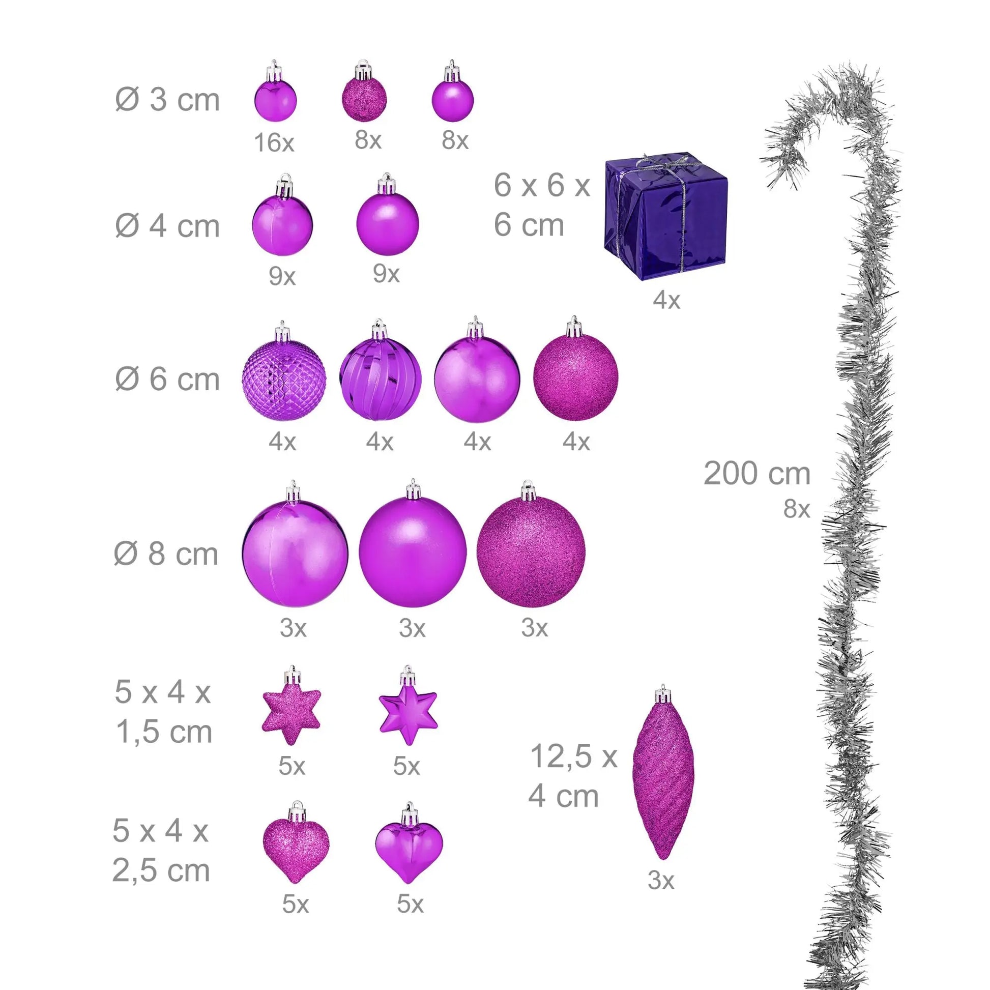Weihnachtskugeln im 110er-Set Pink-Silber von Relaxdays