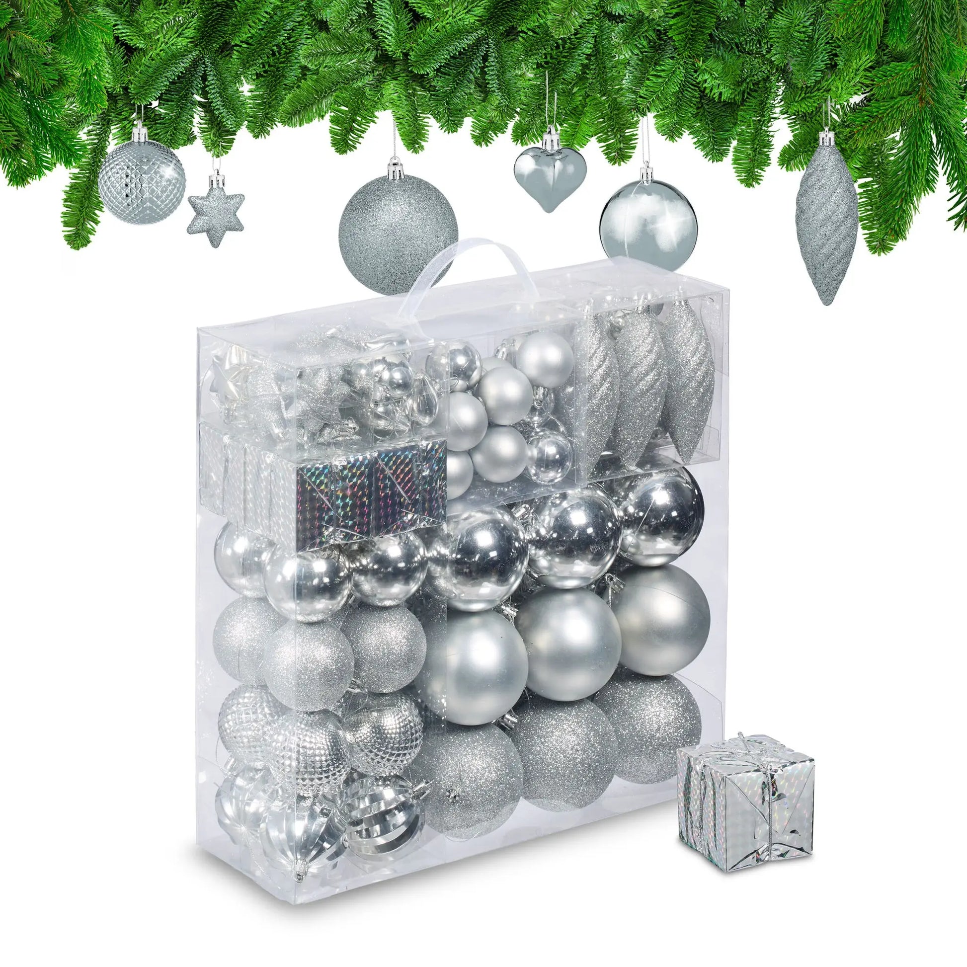 Weihnachtskugeln im 110er-Set Silber von Relaxdays