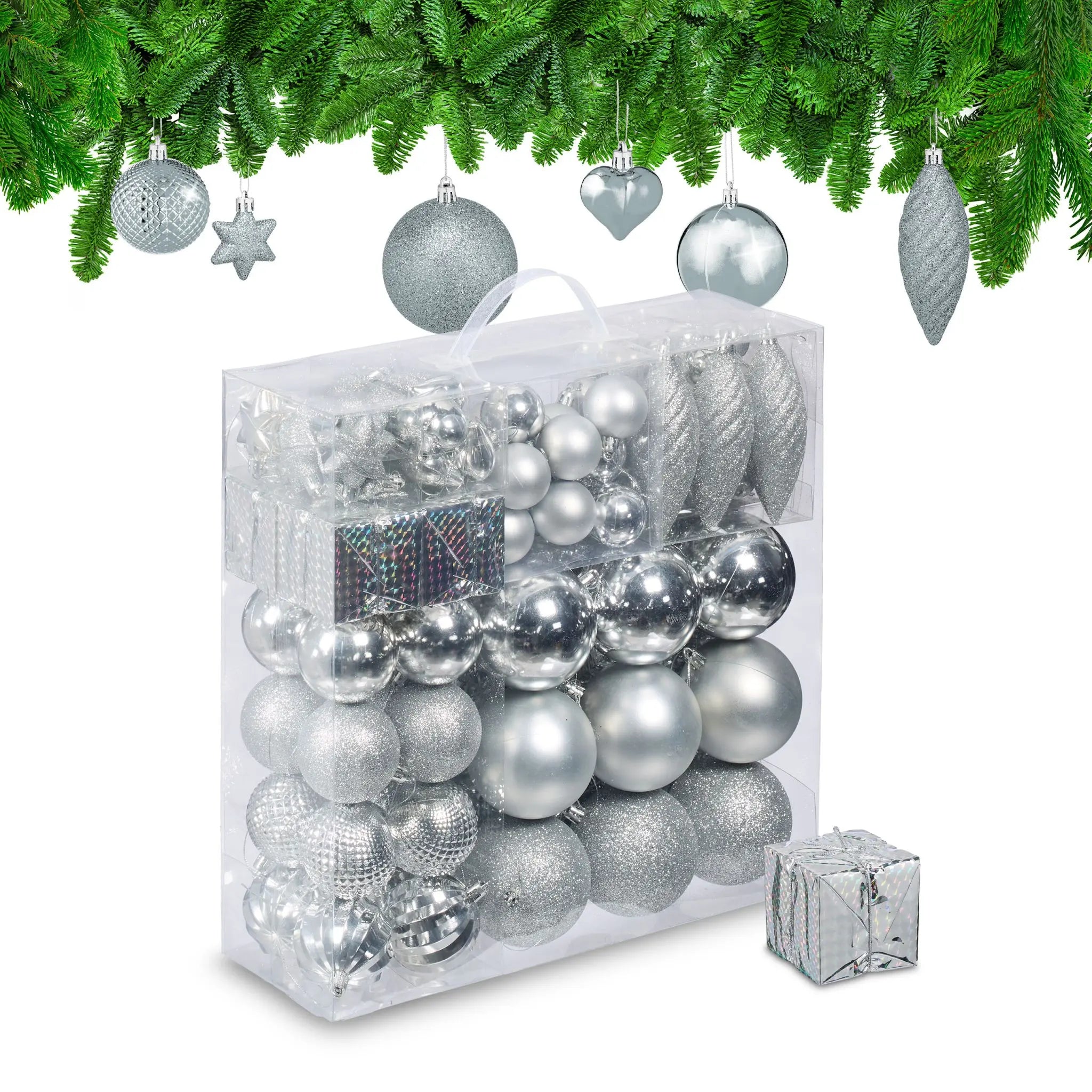 Weihnachtskugeln im 110er-Set Silber von Relaxdays