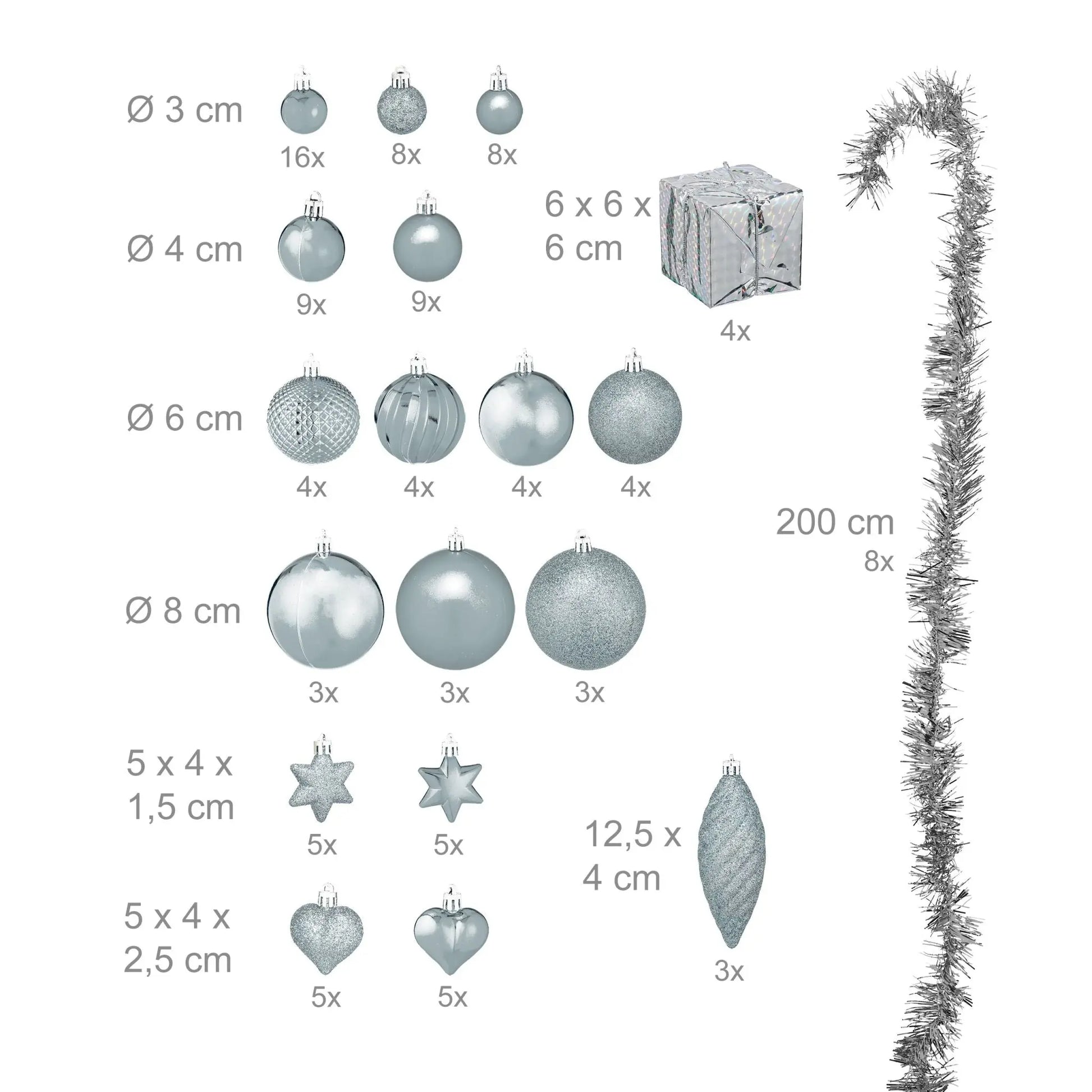 Weihnachtskugeln im 110er-Set Silber von Relaxdays
