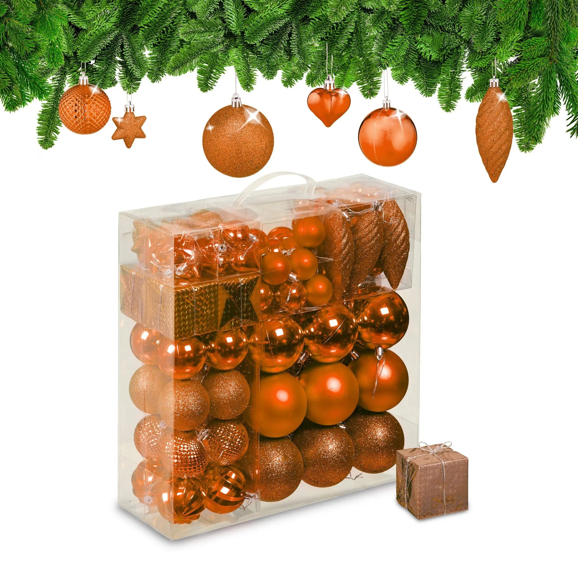 Weihnachtskugeln im 110er-Set Orange-Silber von Relaxdays