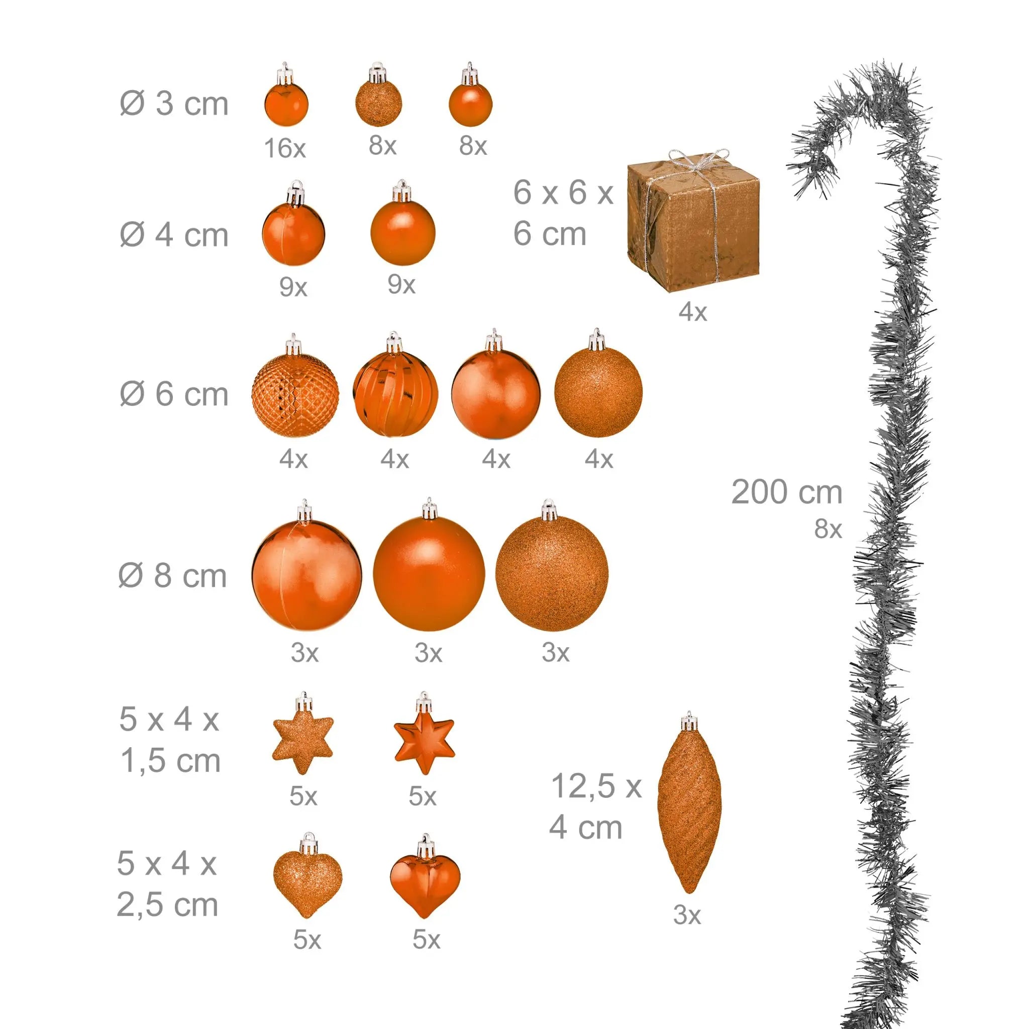 Weihnachtskugeln im 110er-Set Orange-Silber von Relaxdays