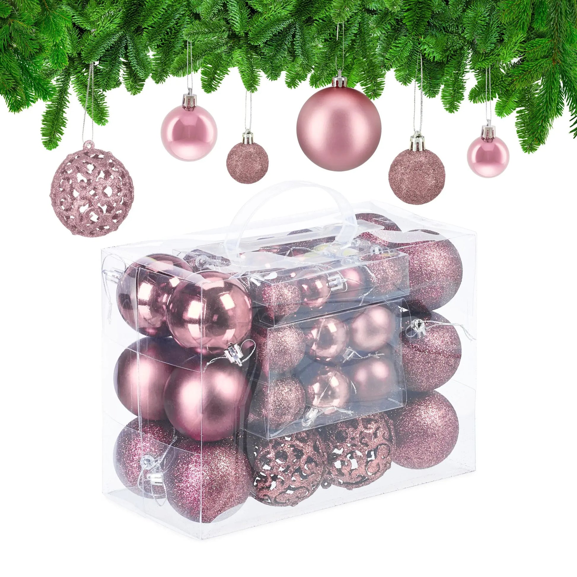 Weihnachtskugeln im 50er-Set Rosa-Silber von guteszeug.ch