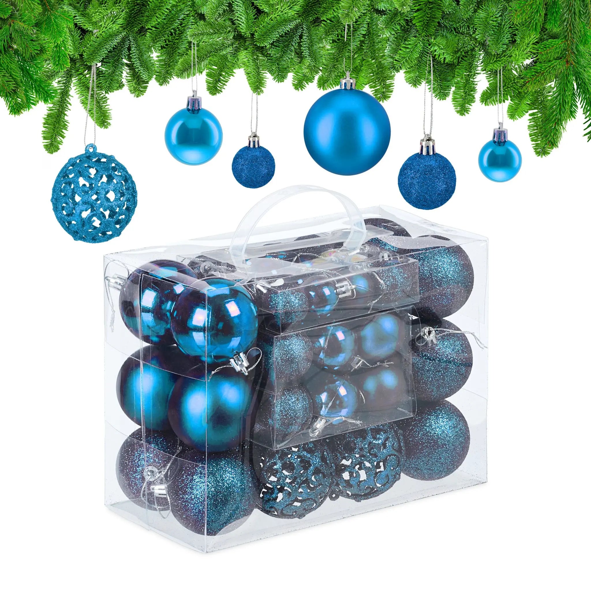 Weihnachtskugeln im 50er-Set Blau-Silber von Relaxdays