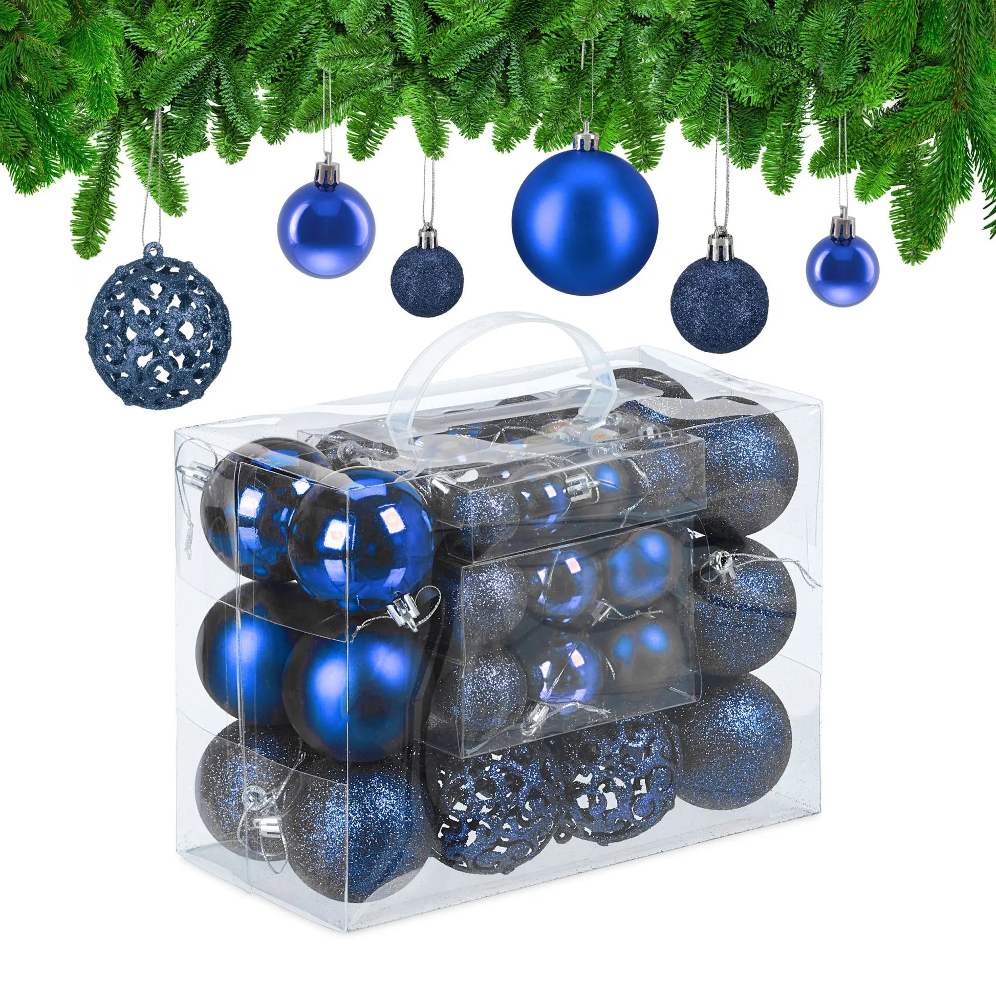 Weihnachtskugeln im 50er-Set Dunkelblau-Silber von Relaxdays