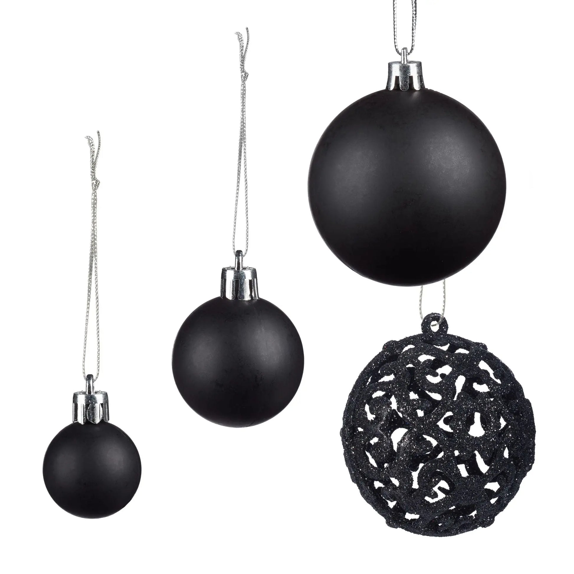 Weihnachtskugeln im 50er-Set Schwarz-Silber von Relaxdays