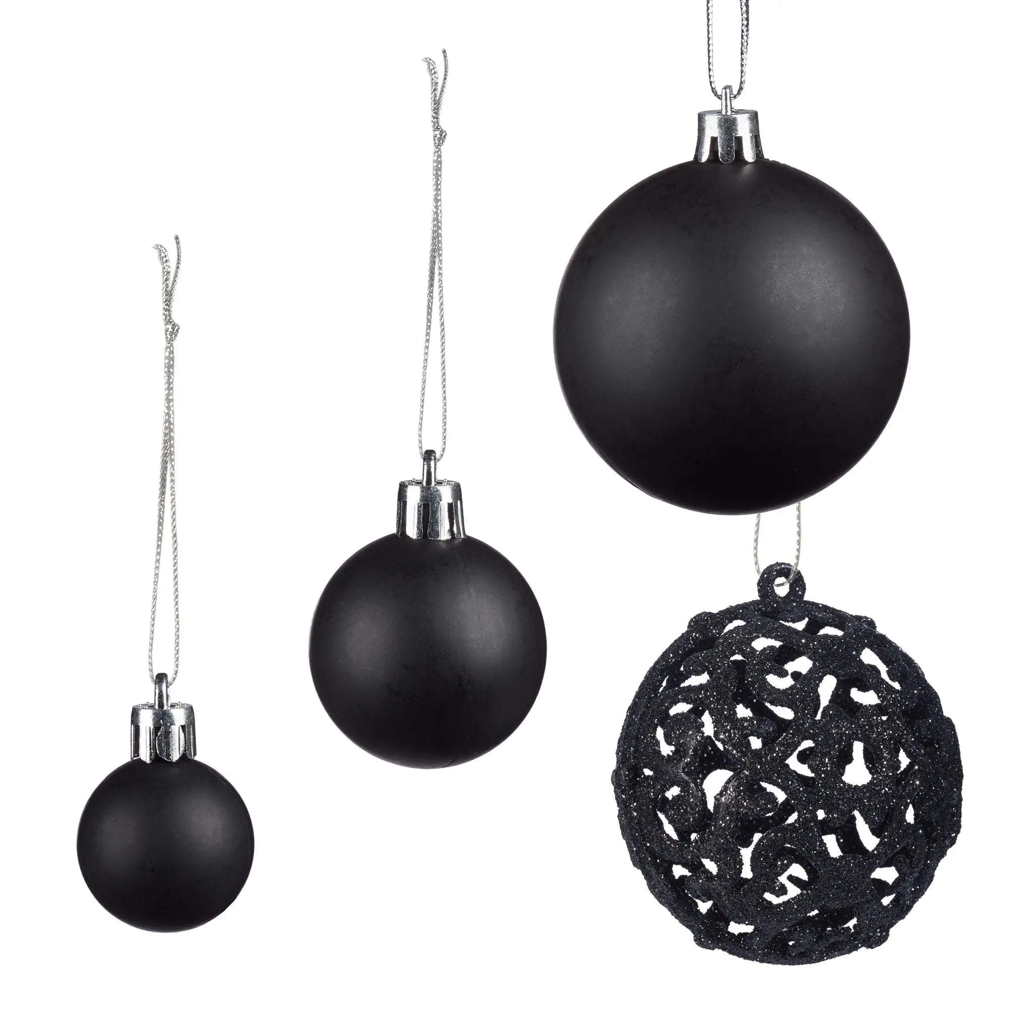Weihnachtskugeln im 50er-Set Schwarz-Silber von Relaxdays