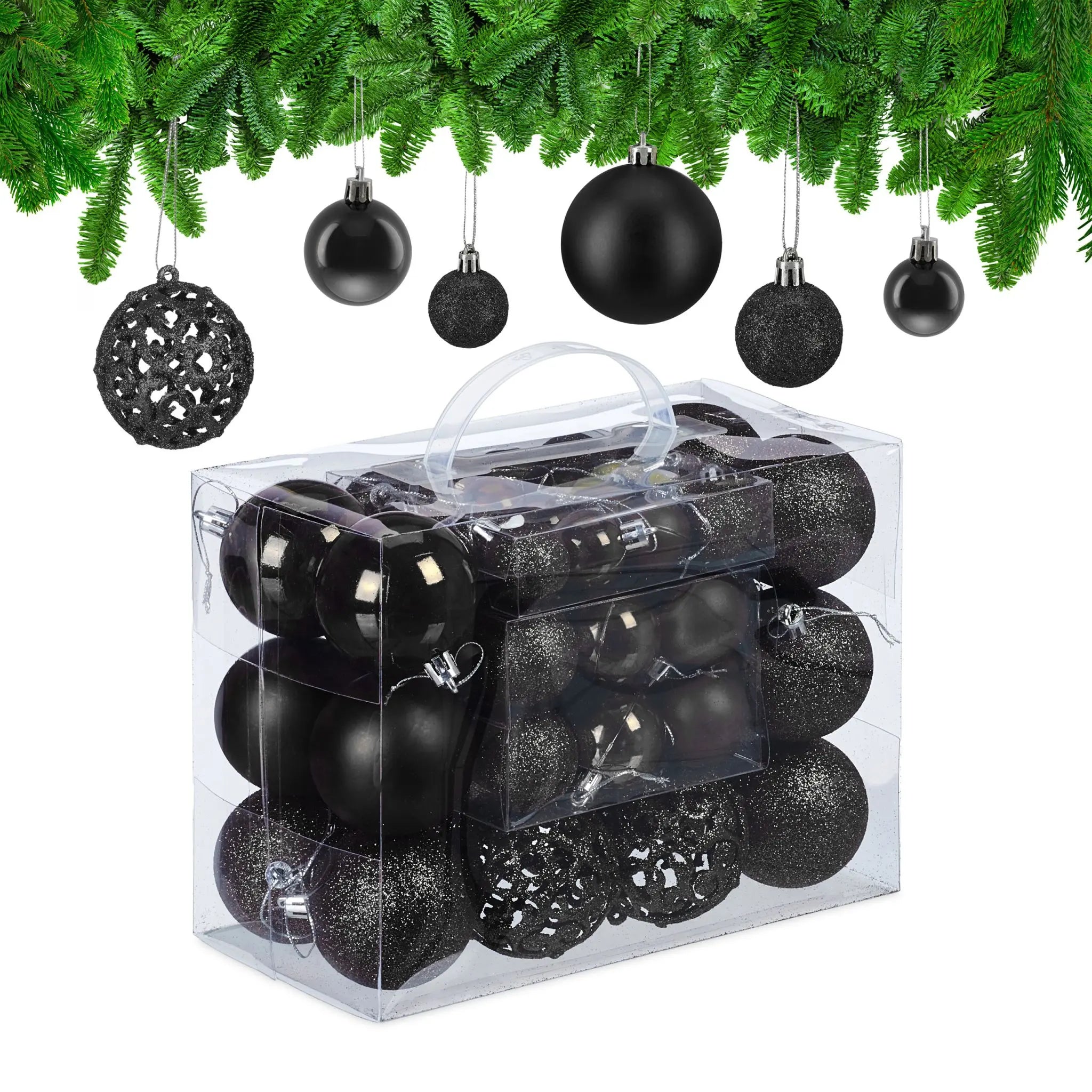 Weihnachtskugeln im 50er-Set Schwarz-Silber von Relaxdays