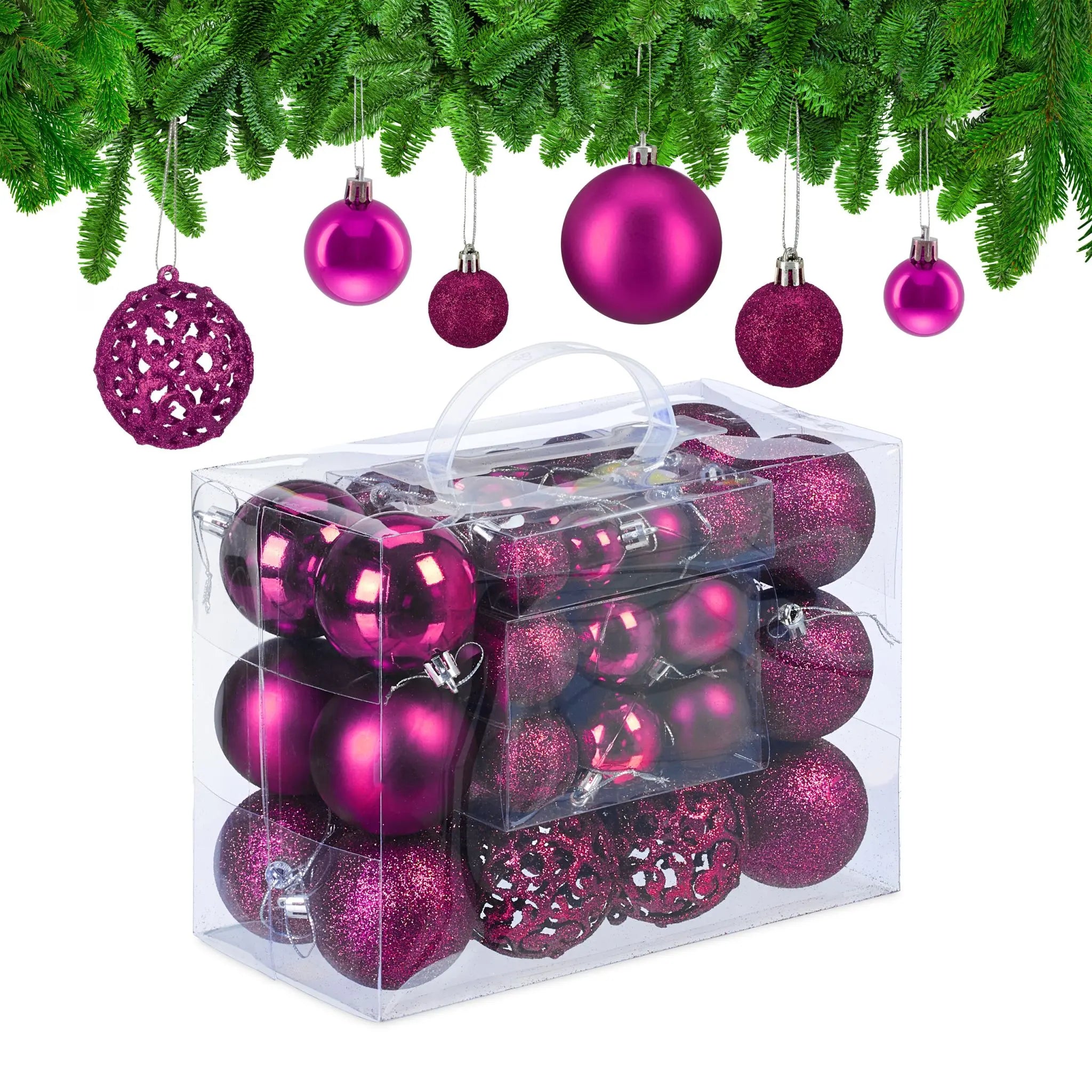 Weihnachtskugeln im 50er-Set Pink-Silber von Relaxdays