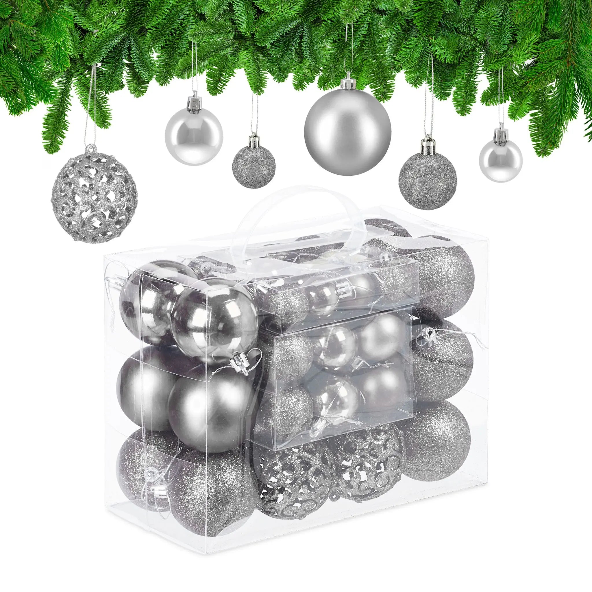 Weihnachtskugeln im 50er-Set Silber von Relaxdays