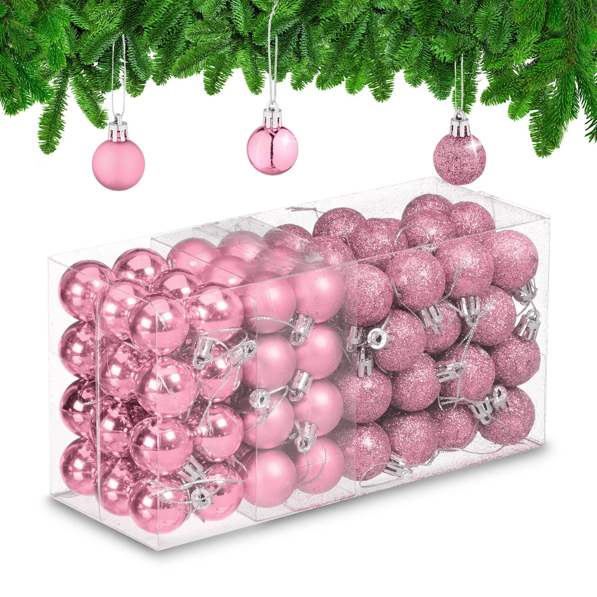 Weihnachtskugeln im 96er-Set Rosa-Silber von Relaxdays
