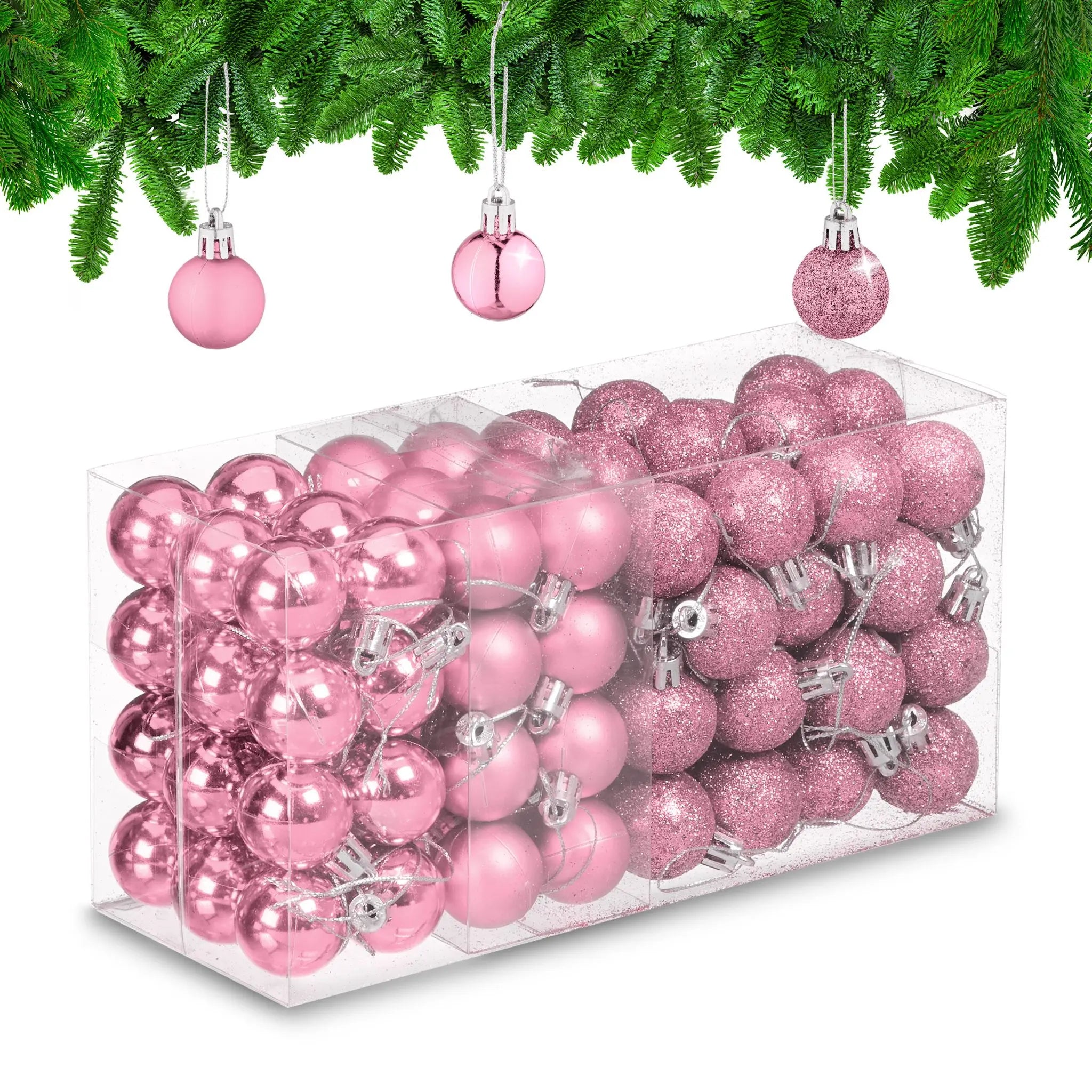 Weihnachtskugeln im 96er-Set Rosa-Silber von Relaxdays