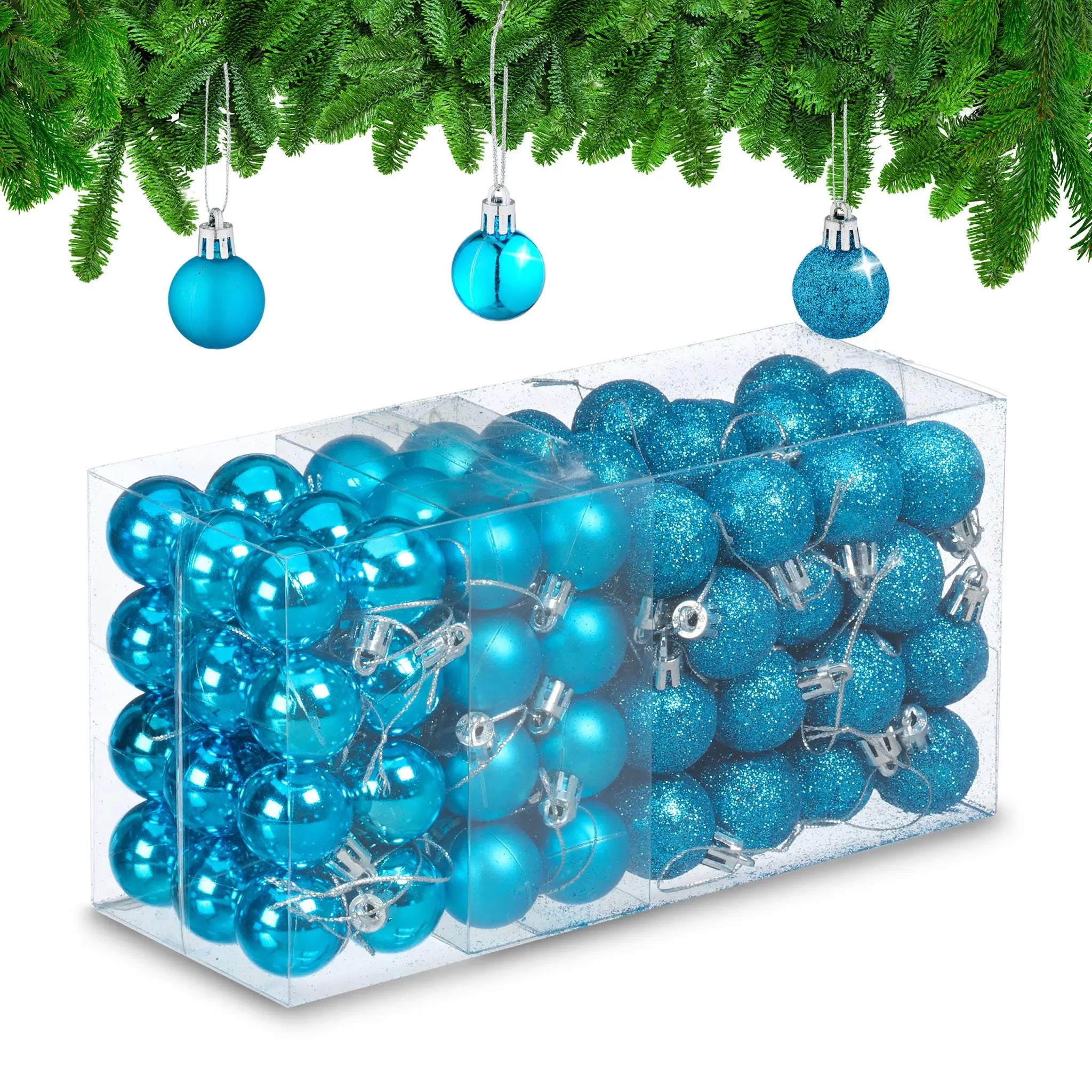 Weihnachtskugeln im 96er-Set Türkis-Silber von Relaxdays
