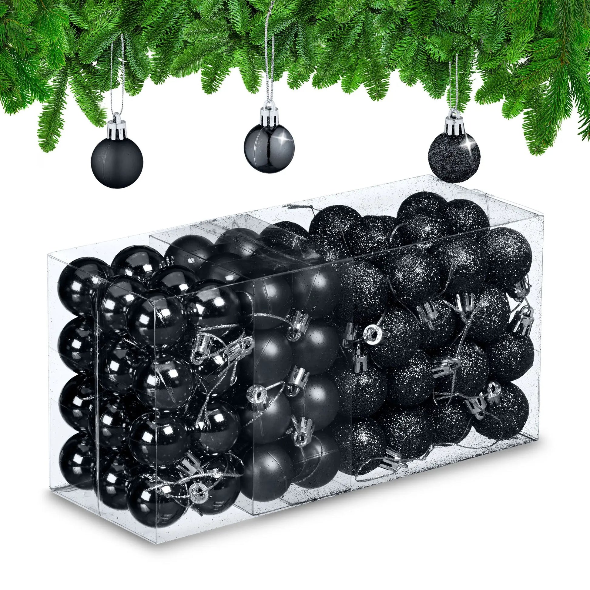 Weihnachtskugeln im 96er-Set Schwarz-Silber von Relaxdays