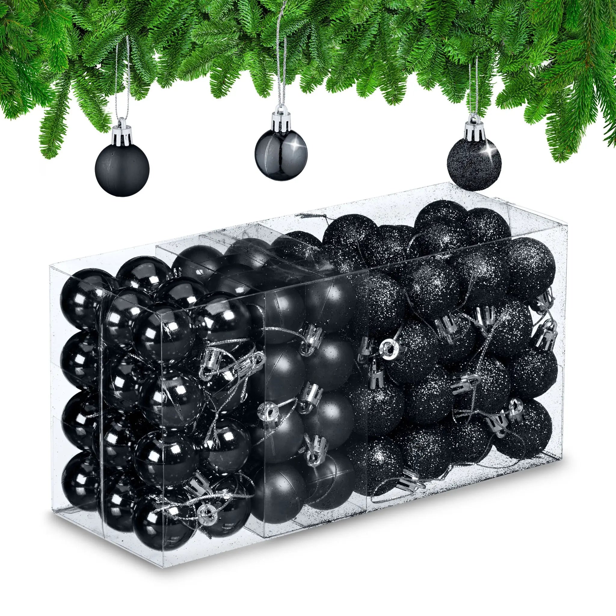 Weihnachtskugeln im 96er-Set Schwarz-Silber von Relaxdays