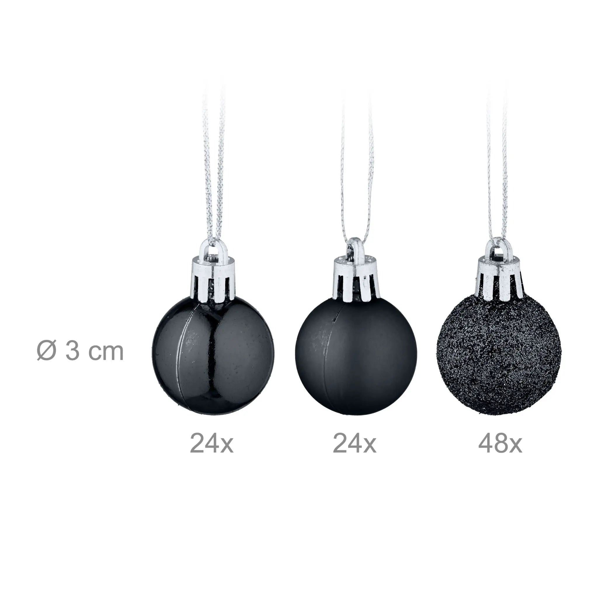 Weihnachtskugeln im 96er-Set Schwarz-Silber von Relaxdays