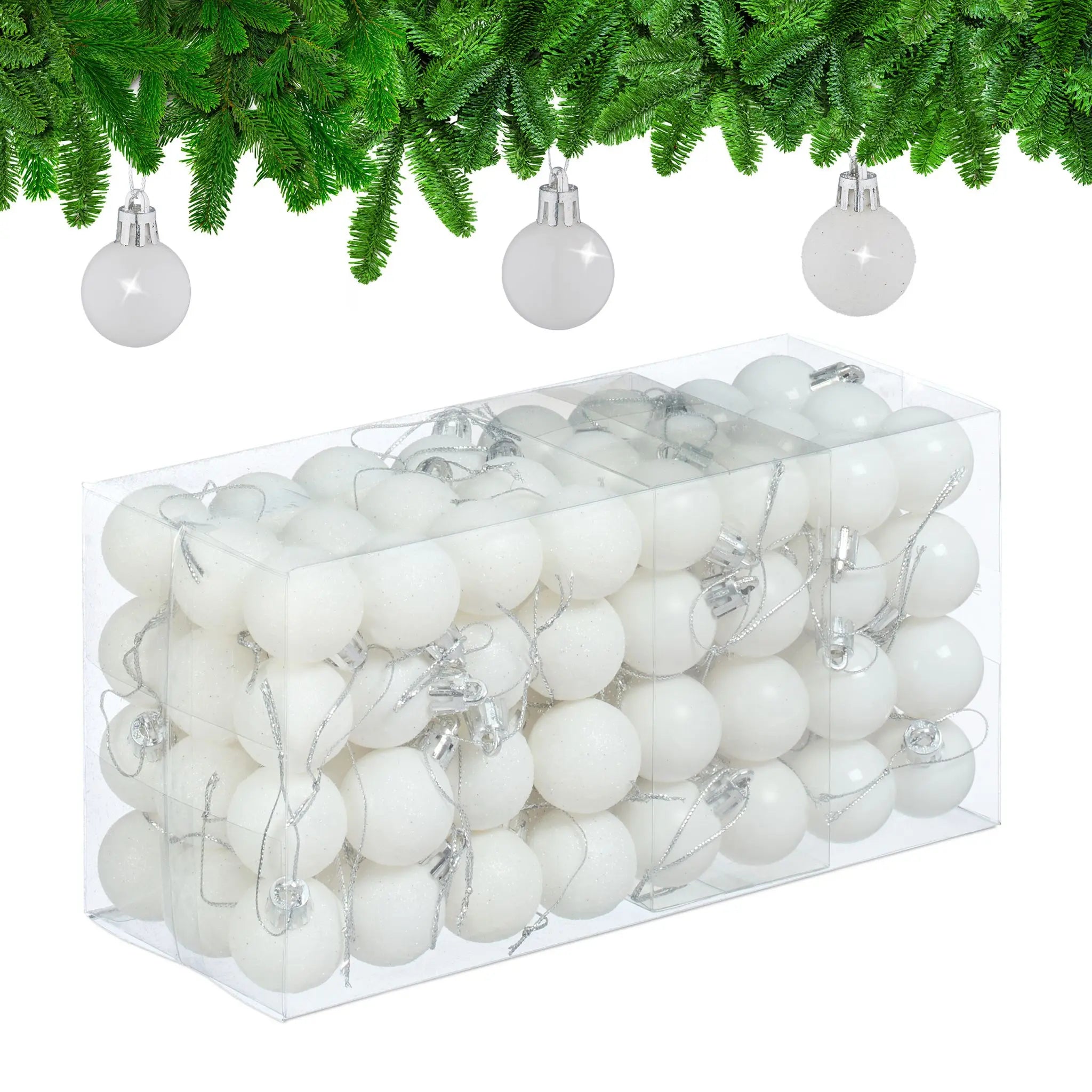 Weihnachtskugeln im 96er-Set Weiss-Silber von Relaxdays