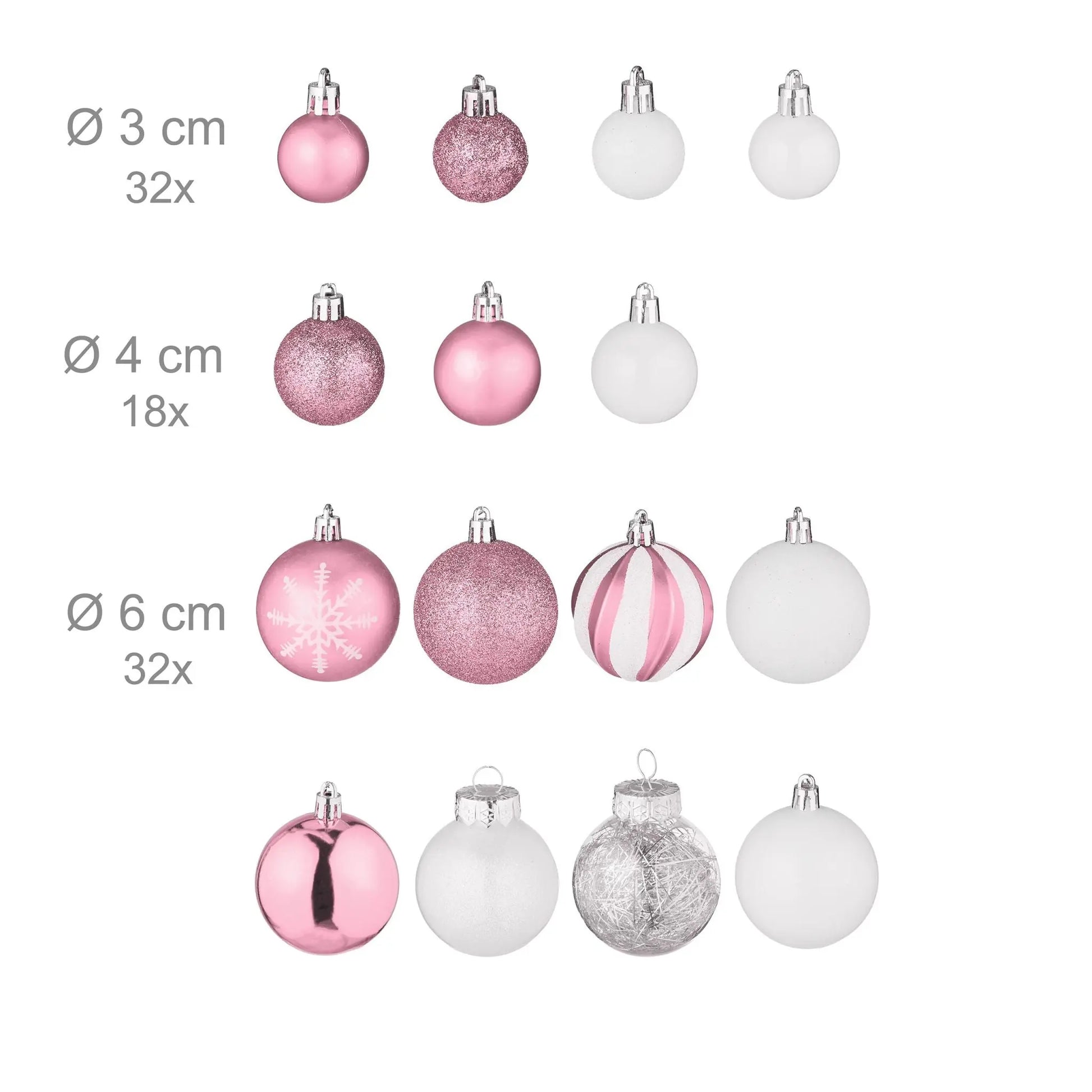 Weihnachtskugeln im 101er-Set Rosa-Weiss-Silber von Relaxdays