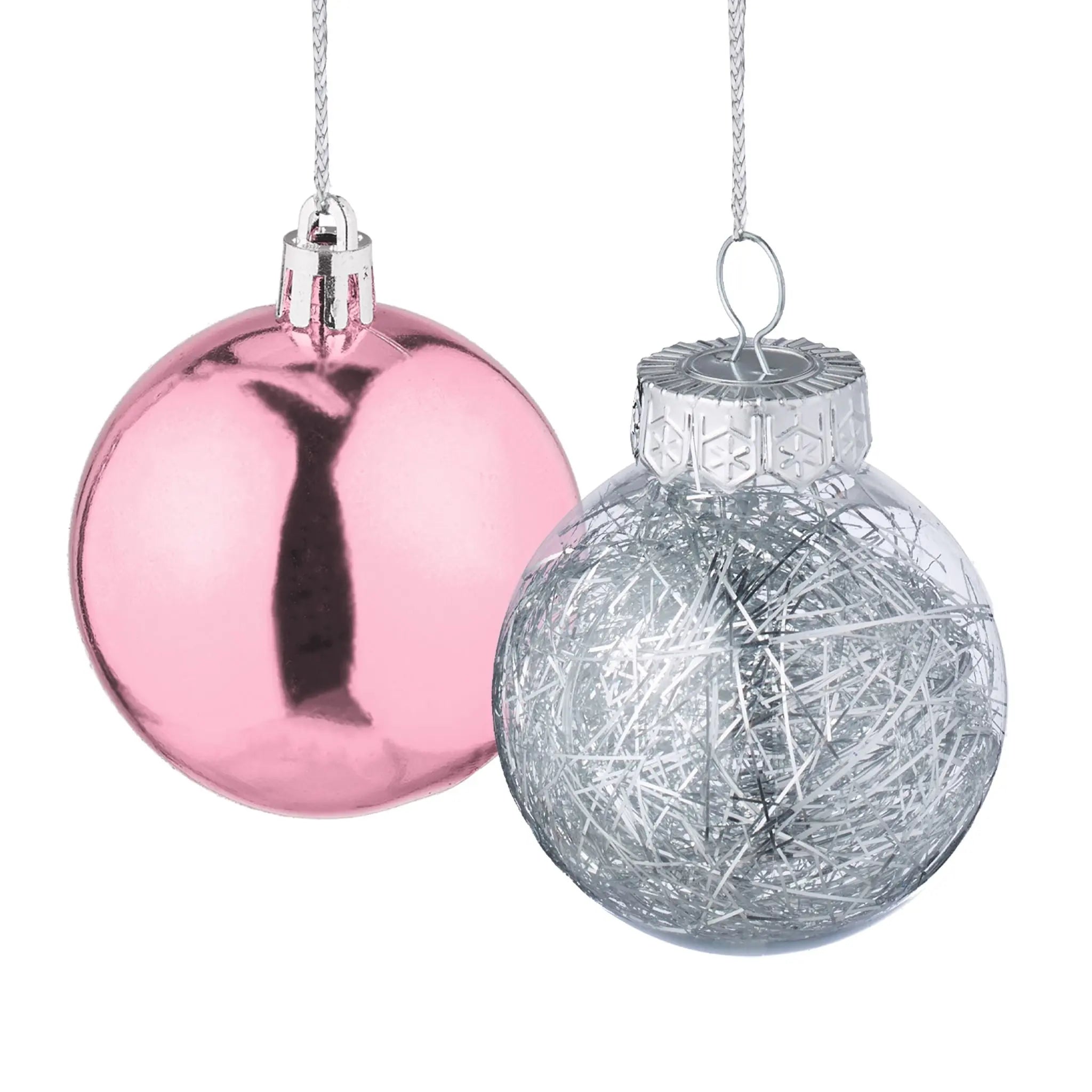 Weihnachtskugeln im 101er-Set Rosa-Weiss-Silber von Relaxdays