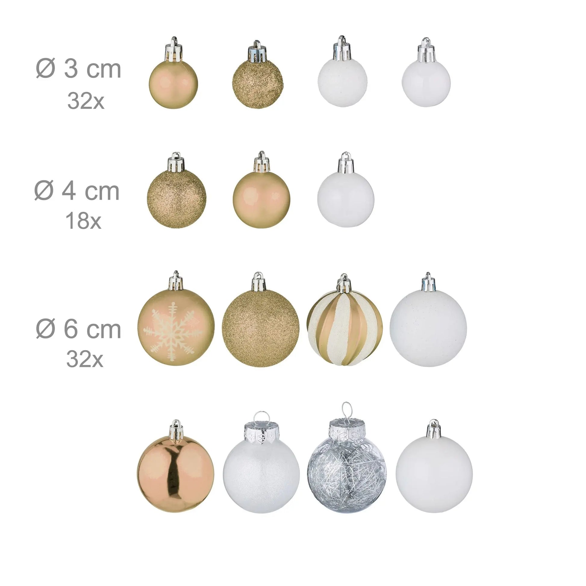 Weihnachtskugeln im 101er-Set Beige-Weiss-Silber von Relaxdays