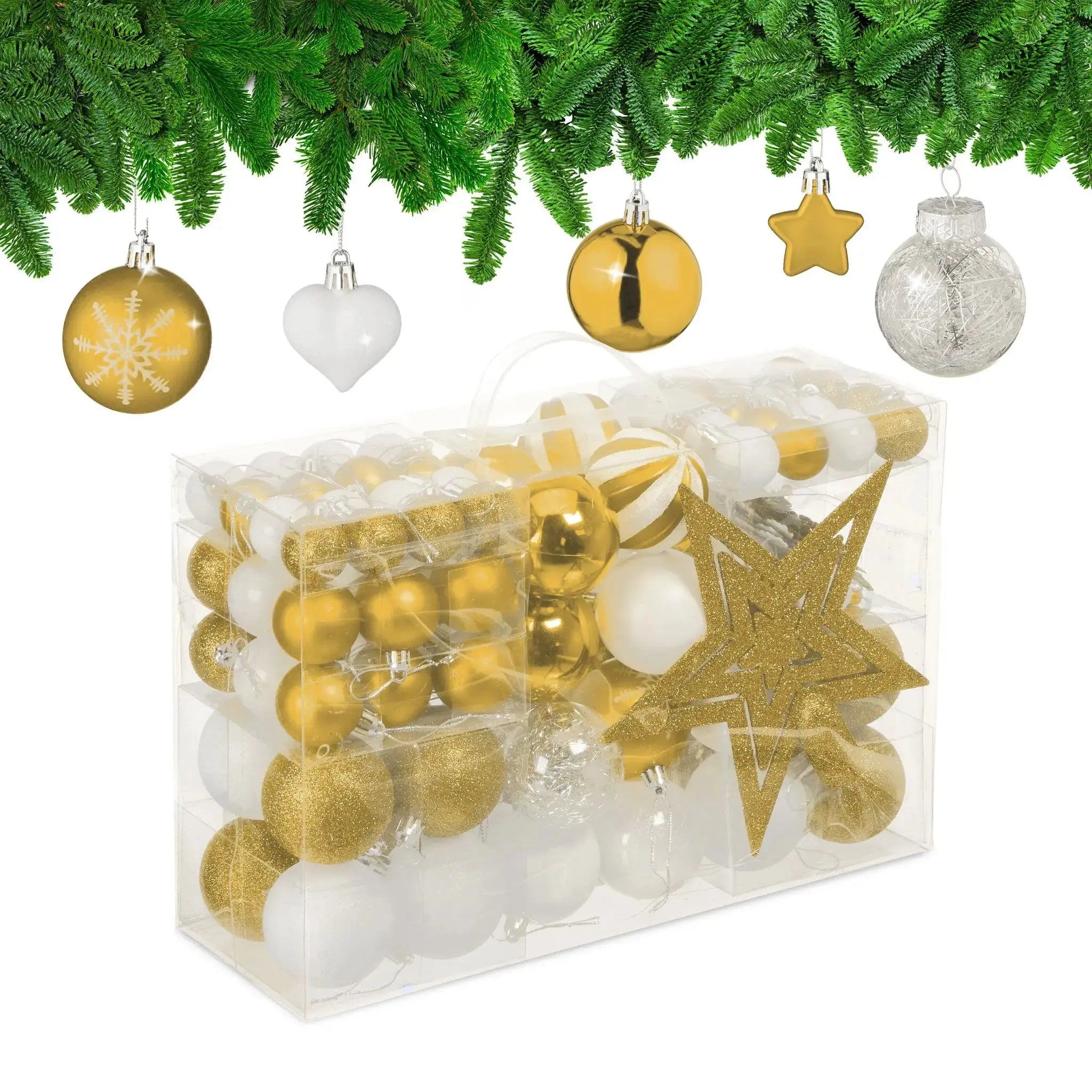 Weihnachtskugeln im 101er-Set Gold-Weiss-Silber von Relaxdays
