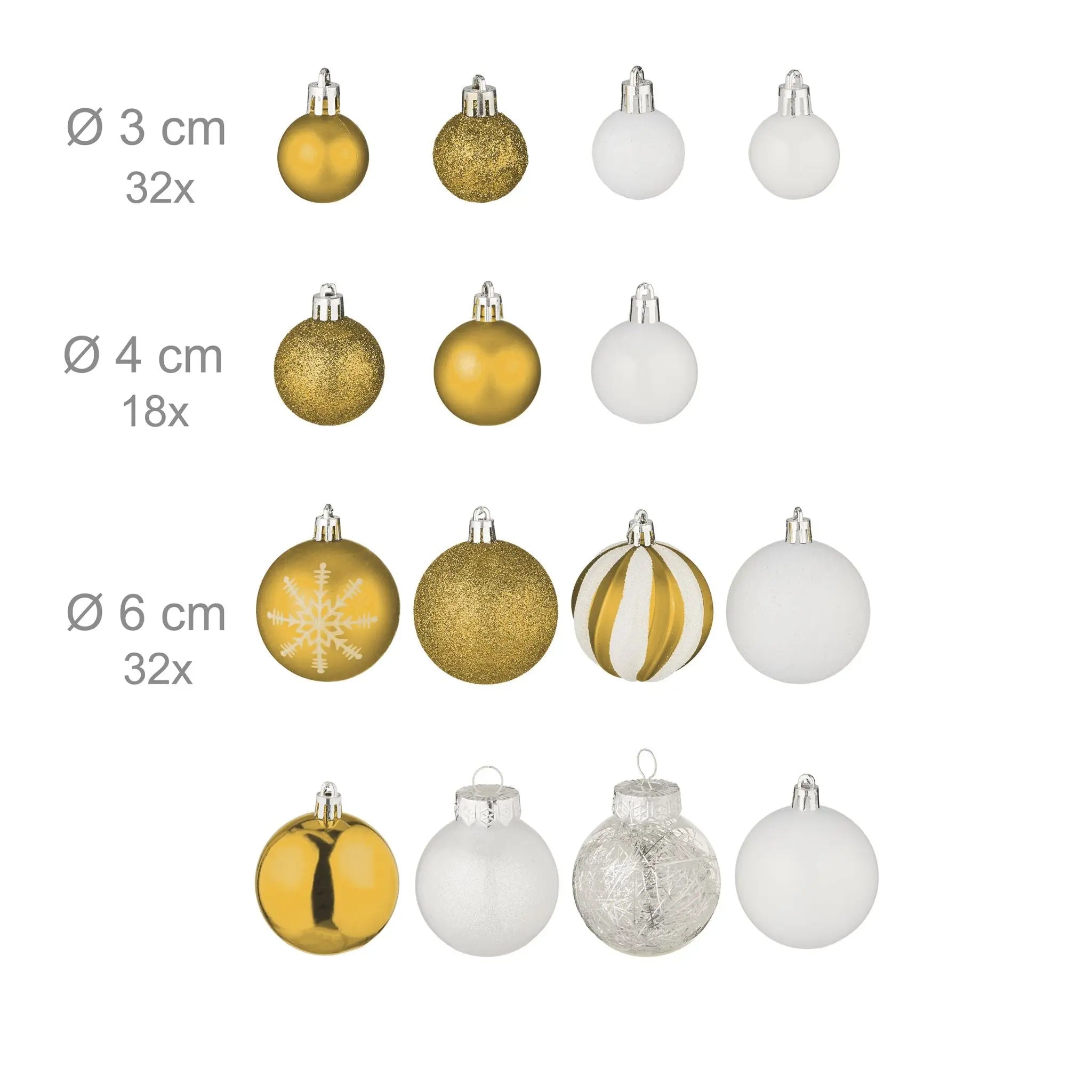 Weihnachtskugeln im 101er-Set Gold-Weiss-Silber von Relaxdays