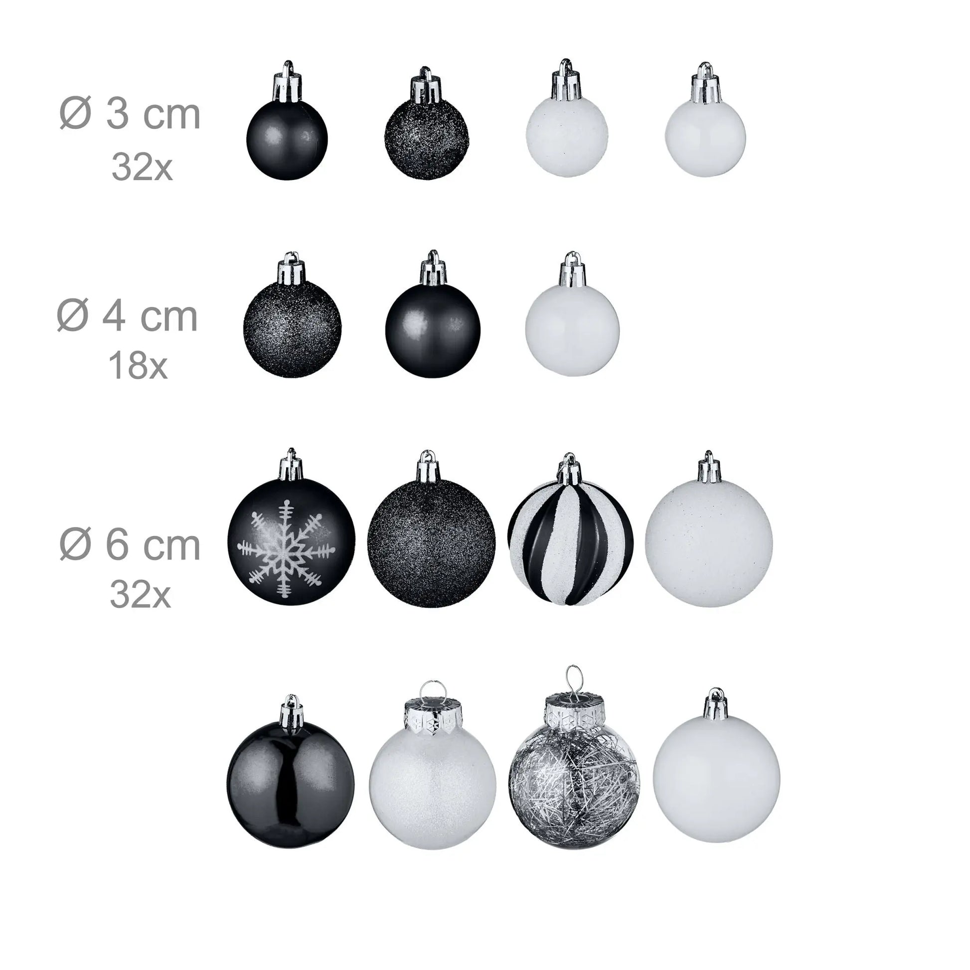 Weihnachtskugeln im 101er-Set Schwarz-Weiss-Silber von Relaxdays