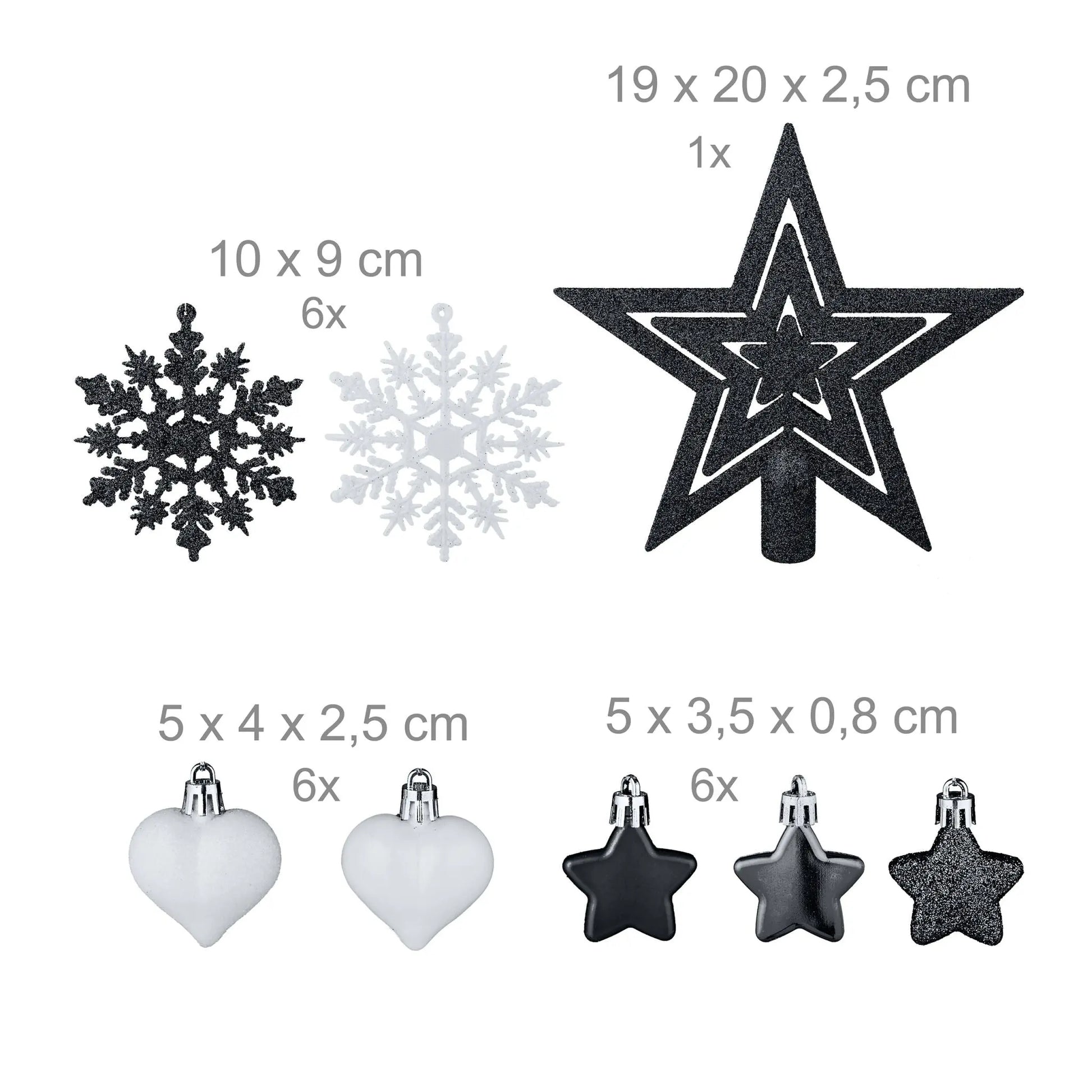 Weihnachtskugeln im 101er-Set Schwarz-Weiss-Silber von Relaxdays