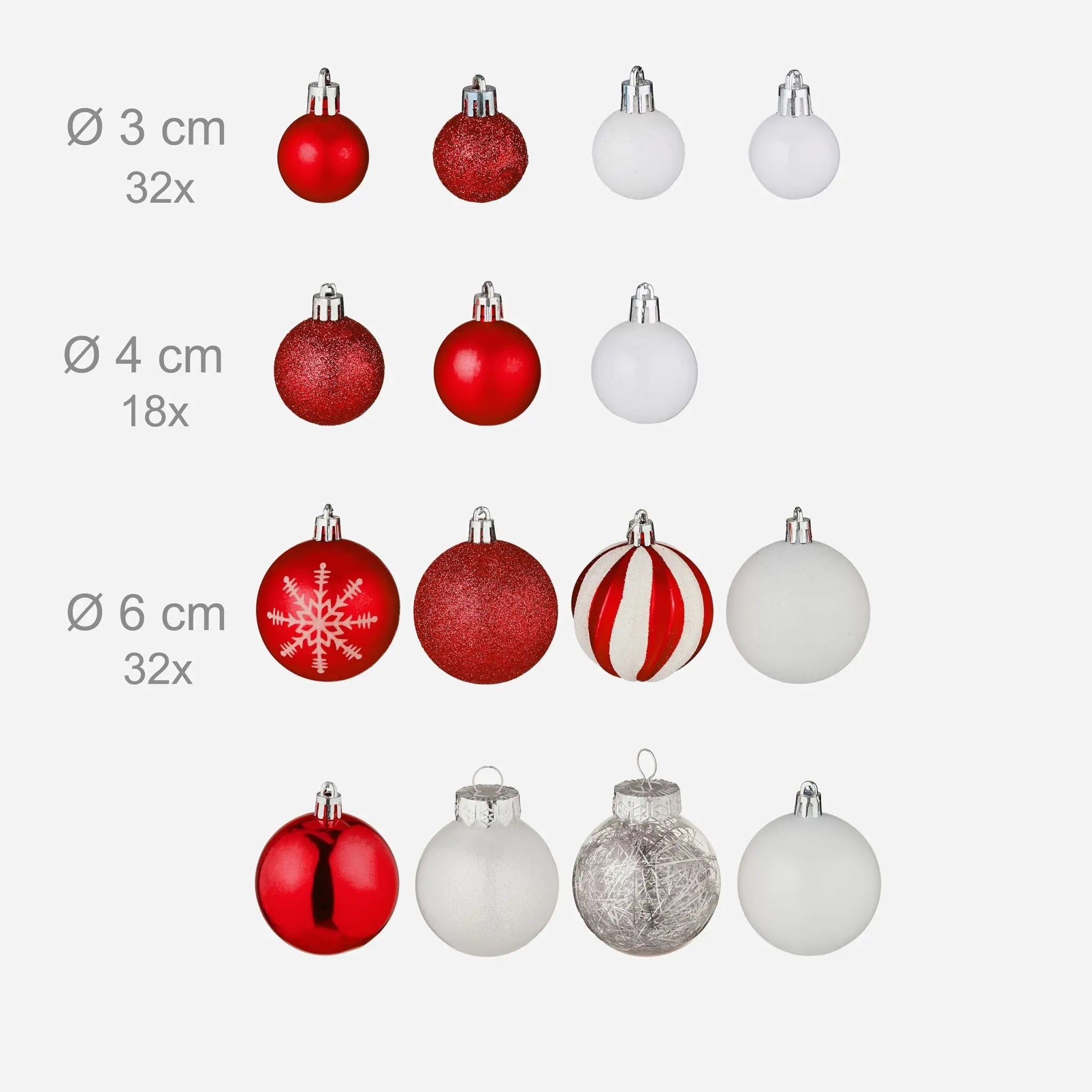 Weihnachtskugeln im 101er-Set Rot-Weiss-Silber von Relaxdays