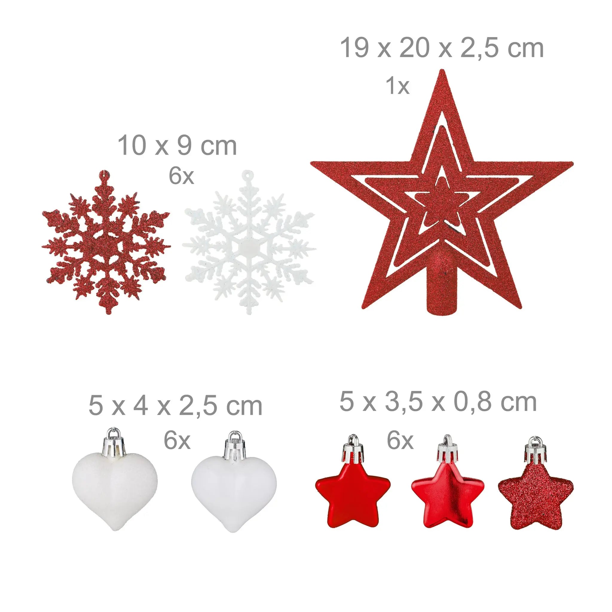 Weihnachtskugeln im 101er-Set Rot-Weiss-Silber von Relaxdays