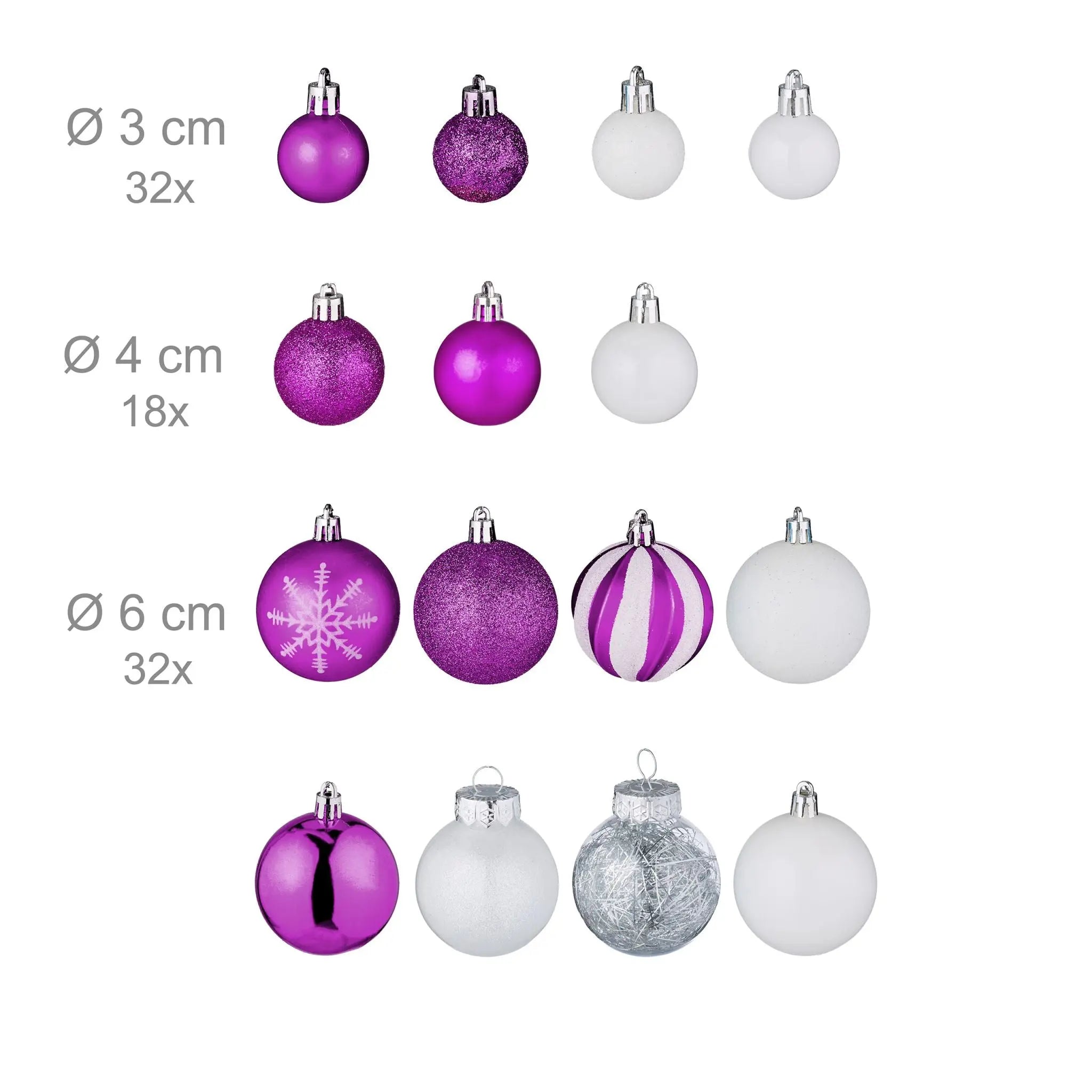 Weihnachtskugeln im 101er-Set Pink-Weiss-Silber von Relaxdays