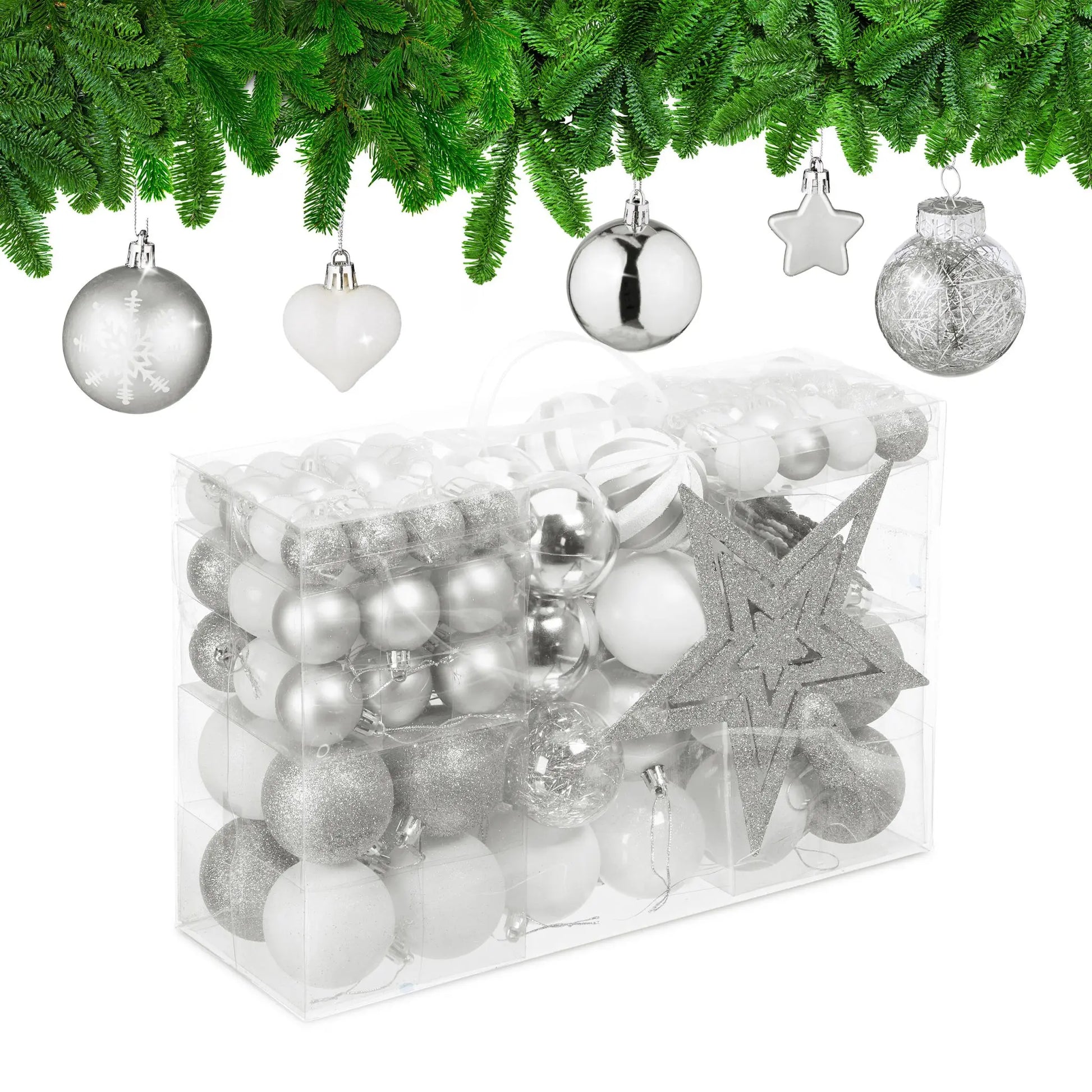 Weihnachtskugeln im 101er-Set Silber-Weiss von Relaxdays