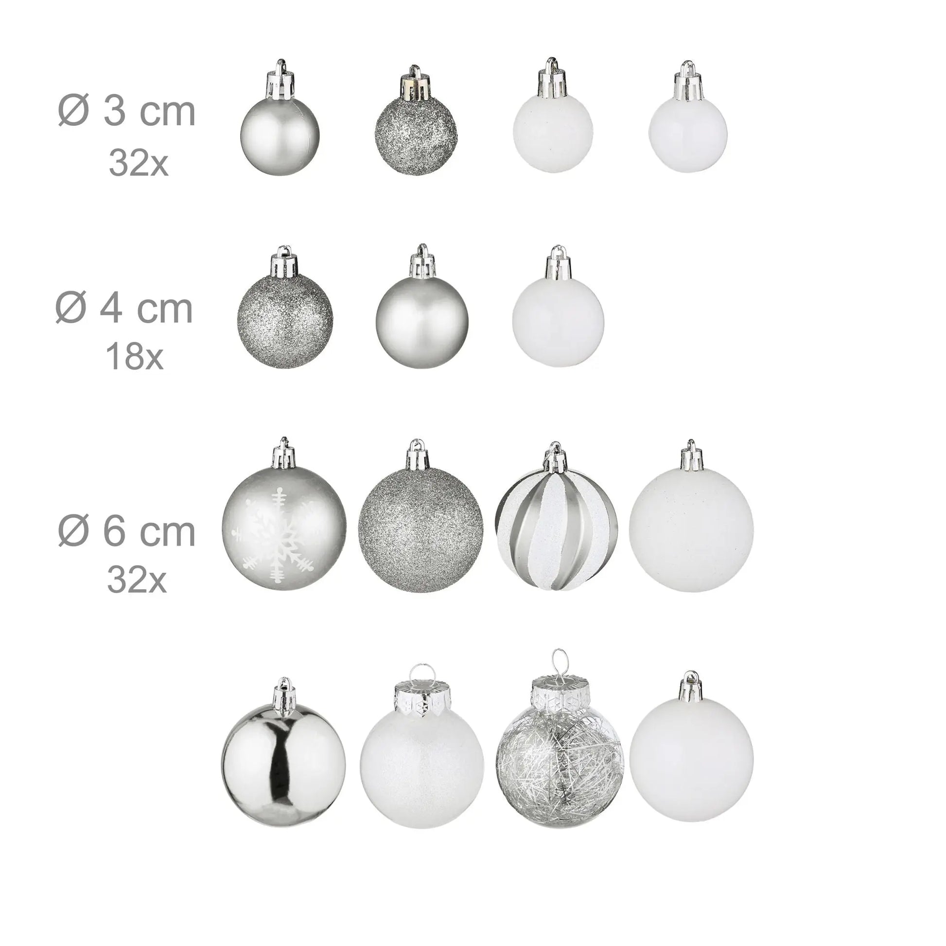 Weihnachtskugeln im 101er-Set Silber-Weiss von Relaxdays