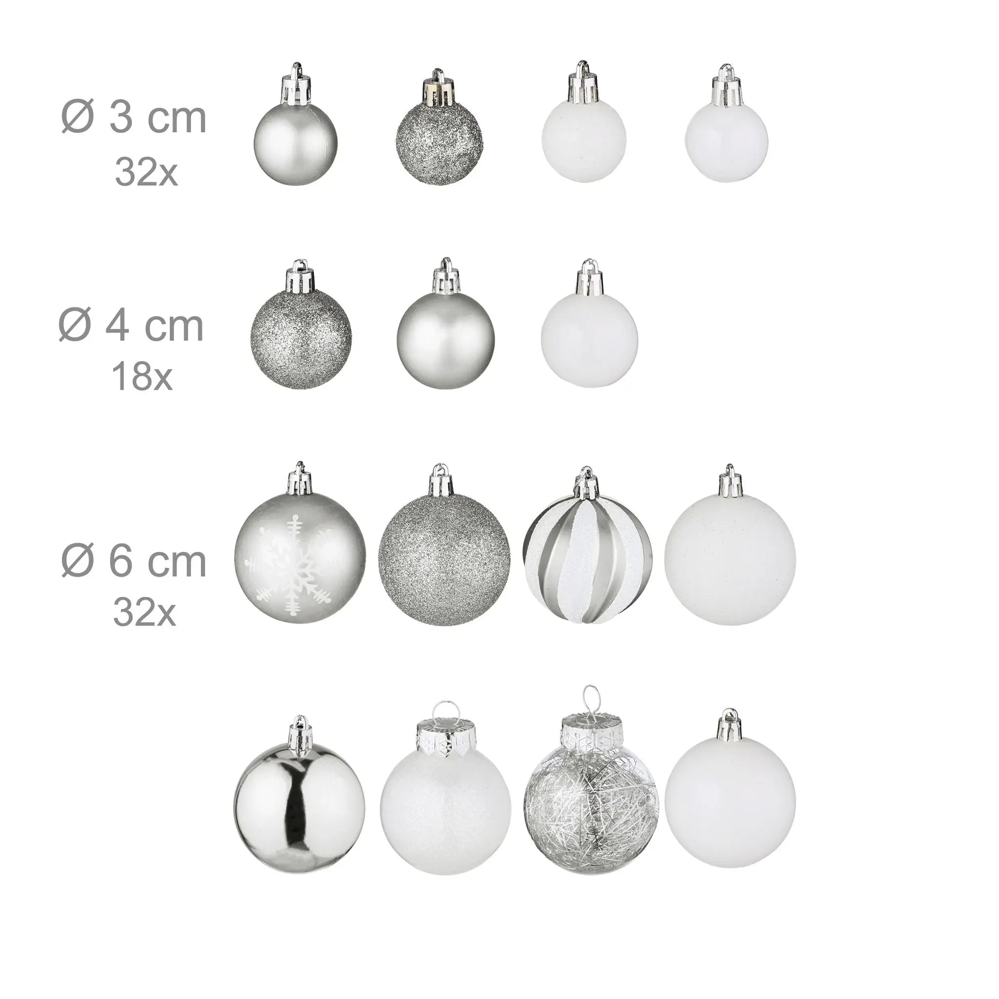 Weihnachtskugeln im 101er-Set Silber-Weiss von Relaxdays