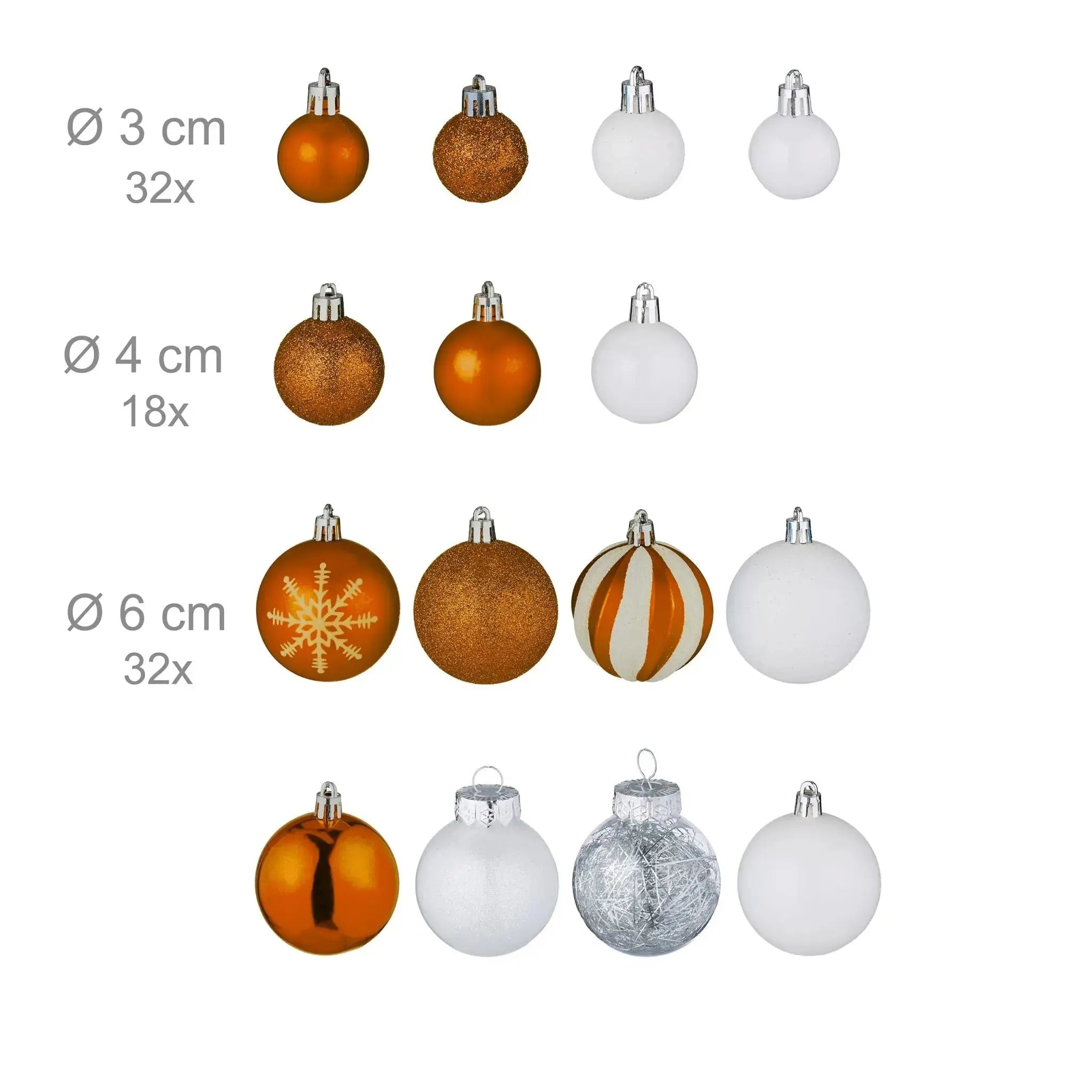 Weihnachtskugeln im 101er-Set Orange-Weiss-Silber von Relaxdays